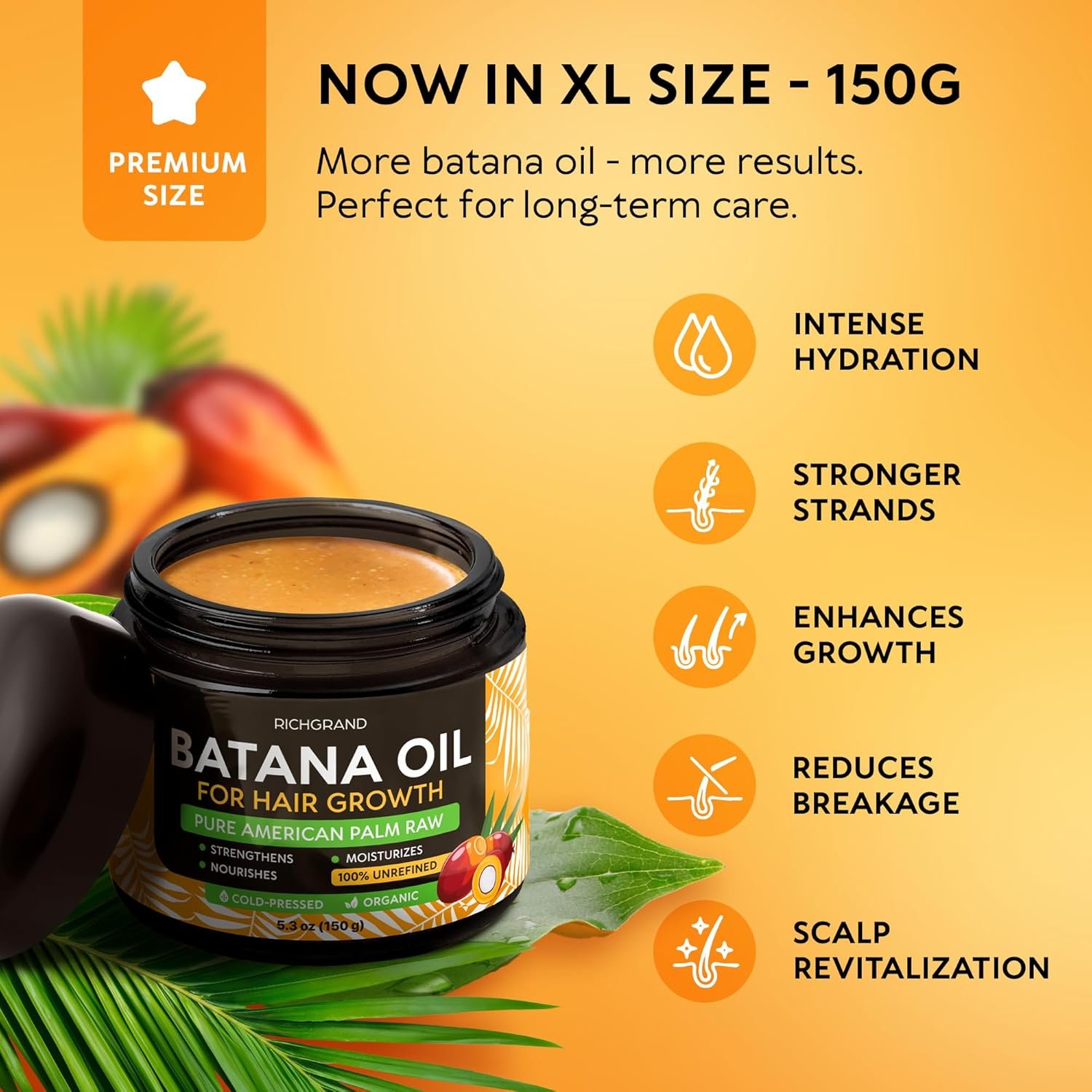 Batana Oil for Hair Growth - 100% Raw & Organic Cold-Pressed Batana Oil - Pure Unrefined Batana Hair Mask for Men & Women - Strengthens Hair, Prevents Loss, Repairs Split Ends - 5.3 Fl Oz - Image 3