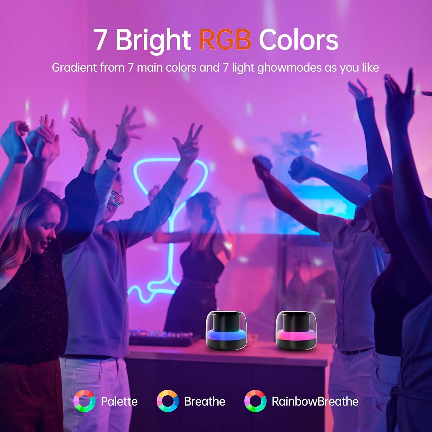 Bluetooth Speaker with Stereo Bass, Portable Speakers Bluetooth Wireless V5.3 with RGB Lights, TF-Card USB, Double Pairing, 4H Playtime, IP7 Waterproof Speakers for Travel Party Home Theater Outdoor - Image 2