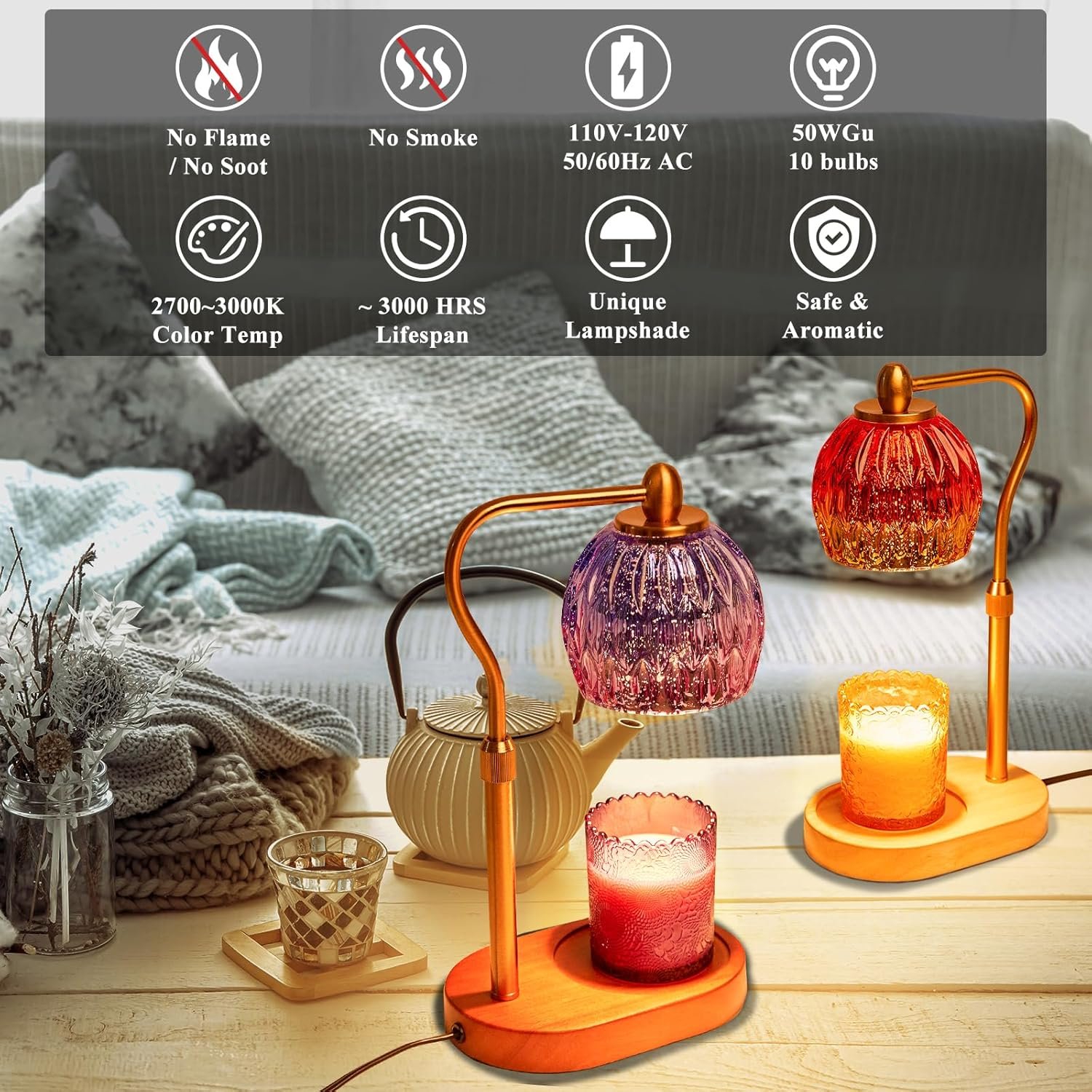 Candle Warmer Lamp with Complimentary Scented Candle Jar, Height Adjustable with Timer & Dimmer, Compatible with Different Sizes of Aroma Candles, Room Decor and House Warming Gifts (Purple) - Image 5