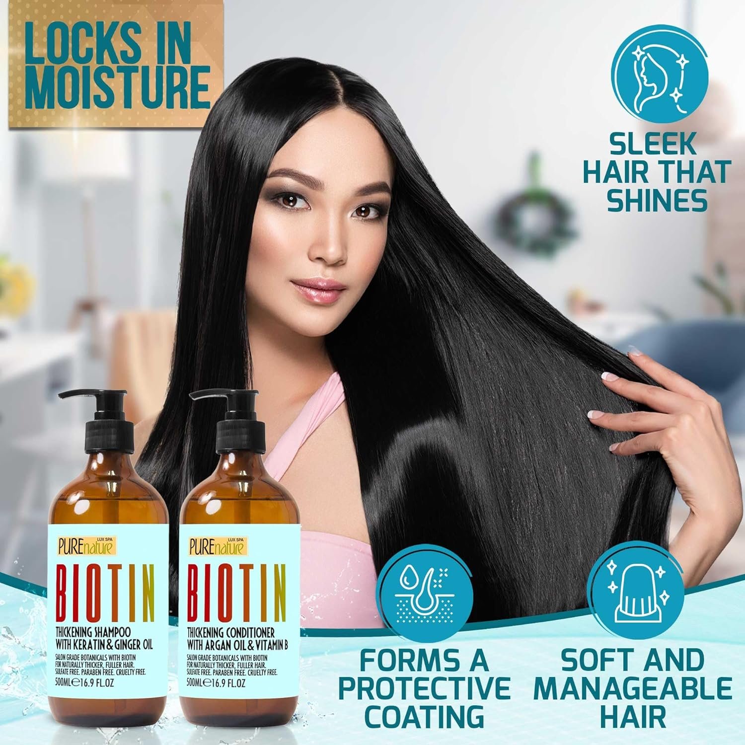 Biotin Shampoo and Conditioner Set - Volume Boosting Formula for Men and Women to Help Thinning Hair - Sulfate and Paraben Free with Thickening Properties - Volumizing Products to Improve Fullness - Image 5