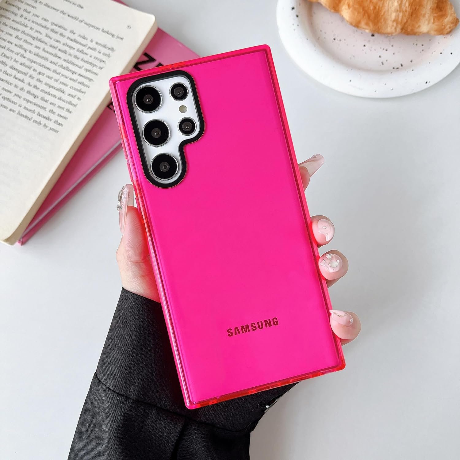 FABSPARK for Samsung Galaxy A14 5G Phone Case,Neon Clear Fluorescent Transparent Case,Soft Slim Bumper Protective Case for Samsung Galaxy A14 5G 6.6 Inch,Hot Pink - Image 2