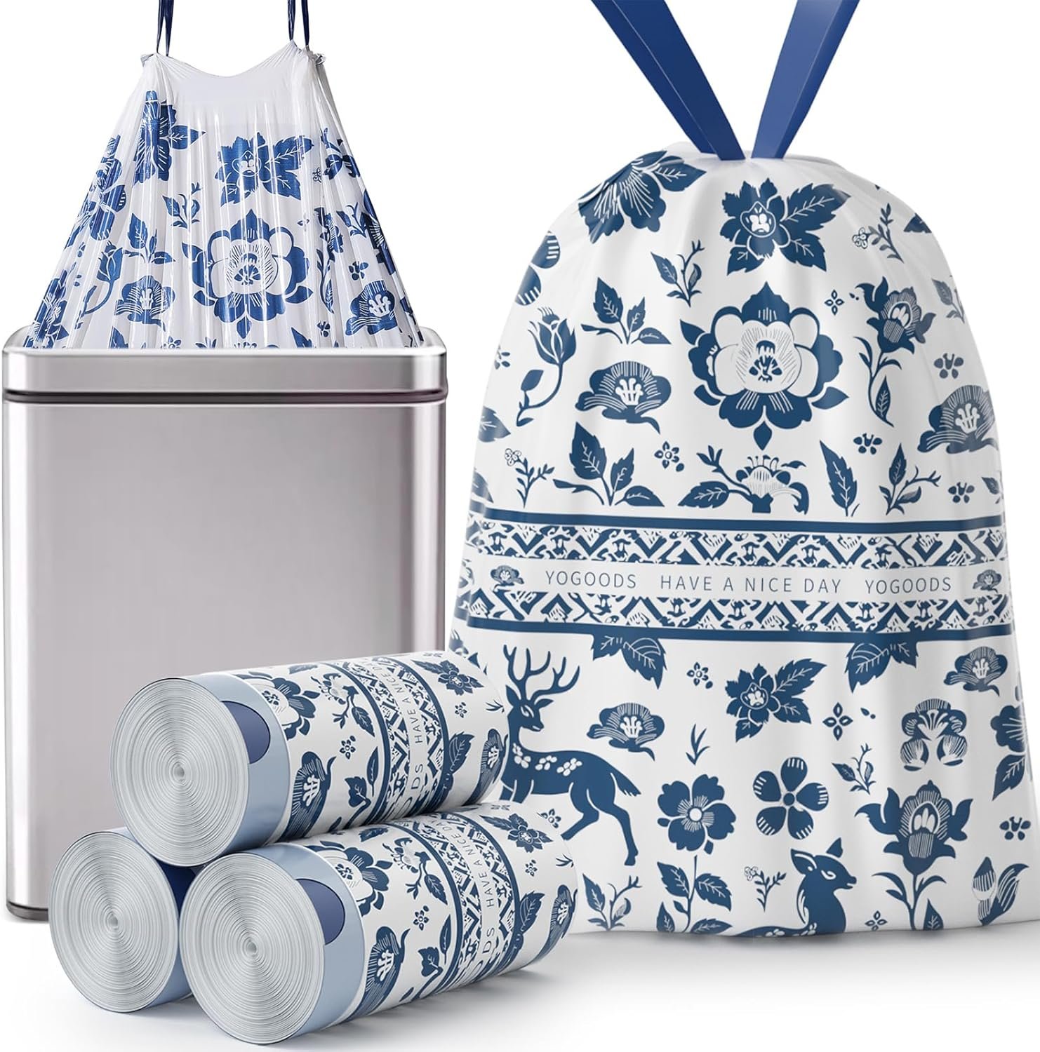 Sturdy Kitchen Drawstring Trash Bags, 13 Gallon Large Garbage Bags, 60 Counts Trash Bags for Office, Kitchen, Bedroom Trash Cans, Colored Portable Sturdy Trash Bags, Trash Basket Bags - Image 2