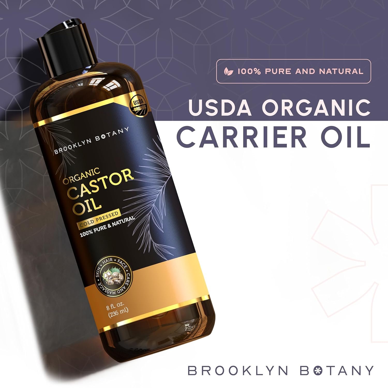Brooklyn Botany Organic Castor Oil for Hair Growth, Eyelashes & Eyebrows - 100% Pure and Natural Carrier Oil, Hair & Body Oil - Moisturizing Massage Oil for Aromatherapy - 8 Fl Oz - Image 5