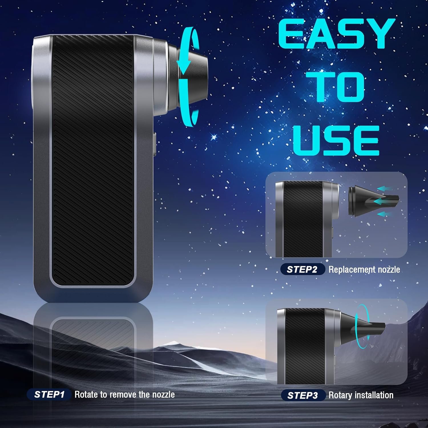 Compressed Air Duster for Man, 130000RPM Electric Air Duster - 4 in 1 Air Duster with Brushless Motor,3Gear Speeds,3pc Backup Air Nozzles,Compressed Air for Keyboard,Car Cleaning,Gifts for Men - Image 7