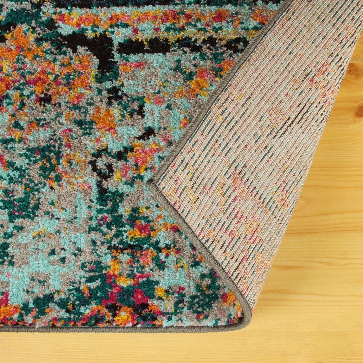 Superior Indoor Large Area Rug, Jute Backing, Perfect For Hallway, Entryway, Office, Living/ Dining Room, Bedroom, Kitchen, Floor, Floral Stripe Medallion Decor, Zebrina Collection, 8' x 10', Aqua - Image 6