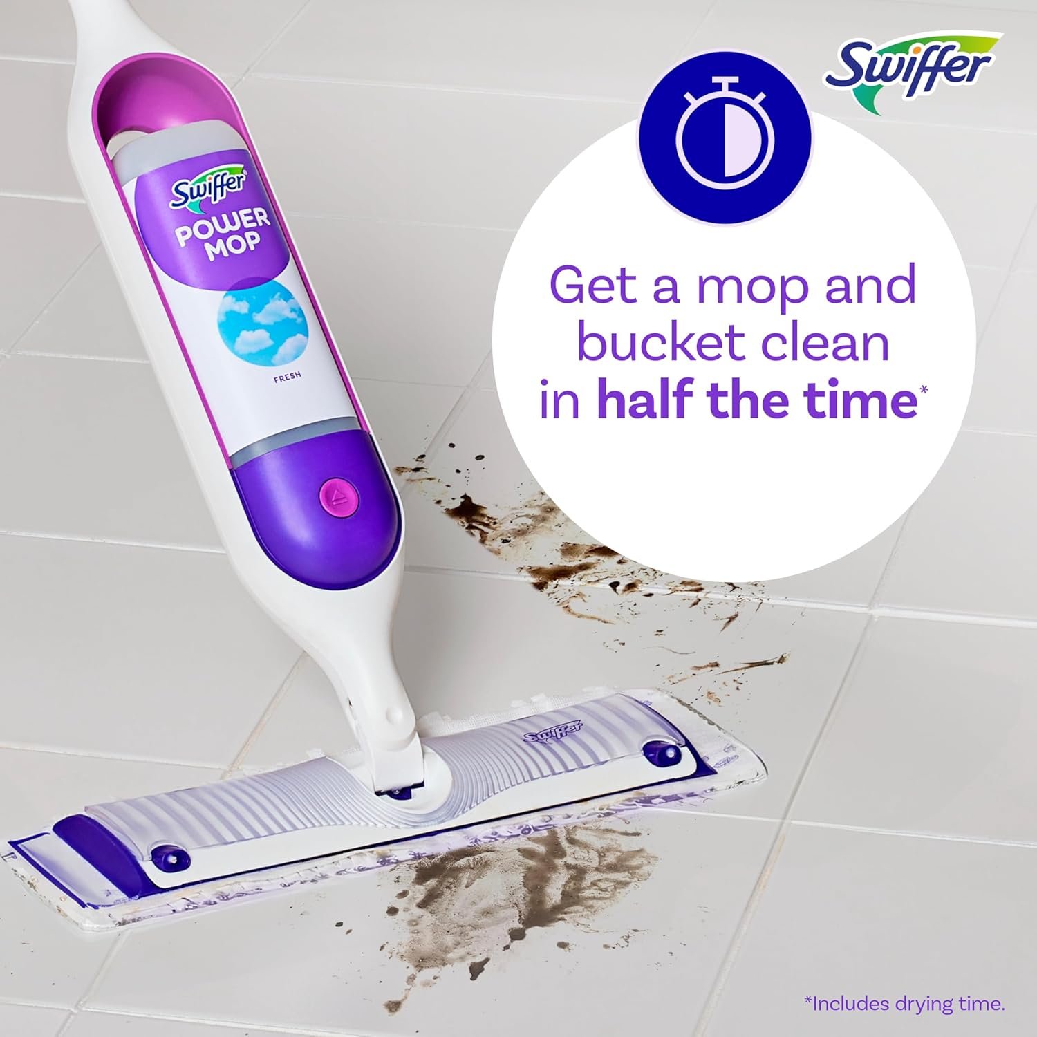 Swiffer PowerMop Multi-Surface Mop Kit for Floor Cleaning, Includes PowerMop, 2 Mopping Pad Refills, 1 Cleaning Solution with Fresh Scent and 2 Batteries - Image 7