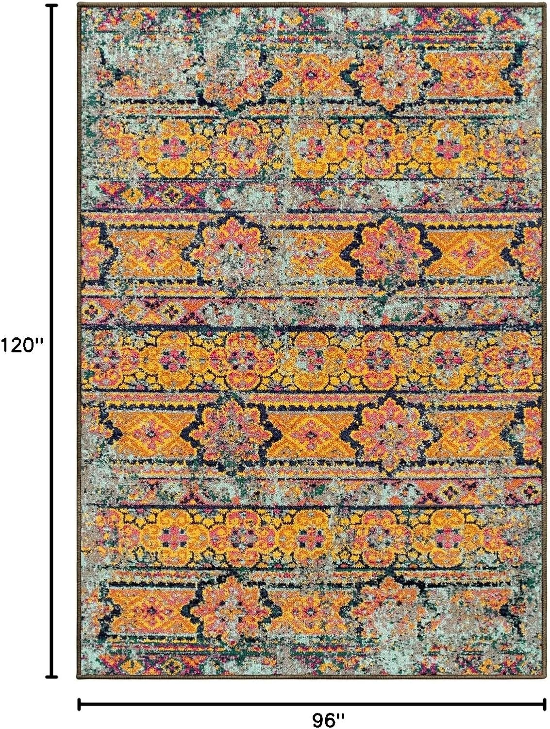 Superior Indoor Large Area Rug, Jute Backing, Perfect For Hallway, Entryway, Office, Living/ Dining Room, Bedroom, Kitchen, Floor, Floral Stripe Medallion Decor, Zebrina Collection, 8' x 10', Aqua - Image 3