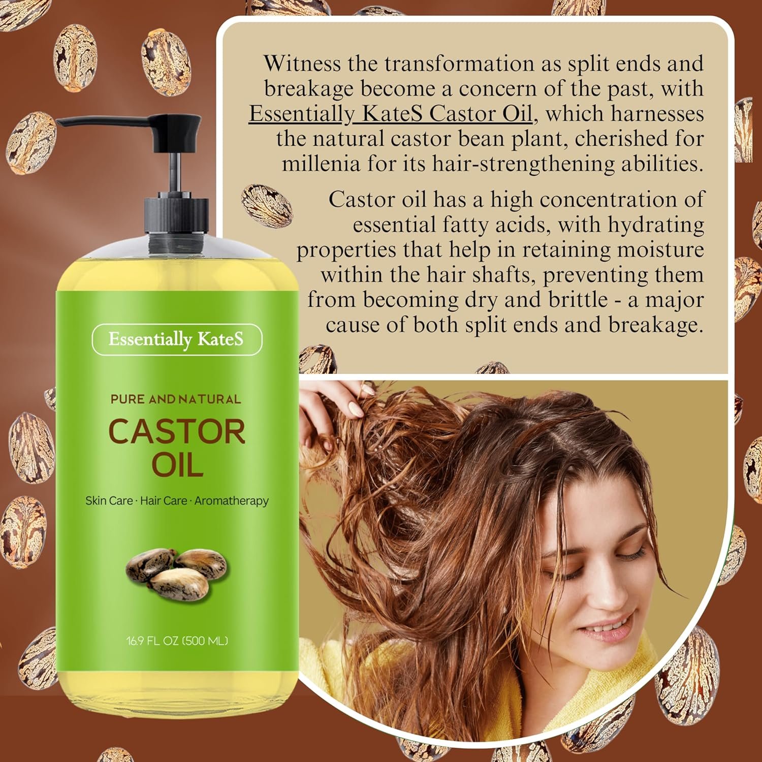 Castor Oil 16.9 Fl Oz - 100% Pure and Natural, Cold Pressed, and Hexane-Free - Hair Care, Skin Care and Body Care - Image 5