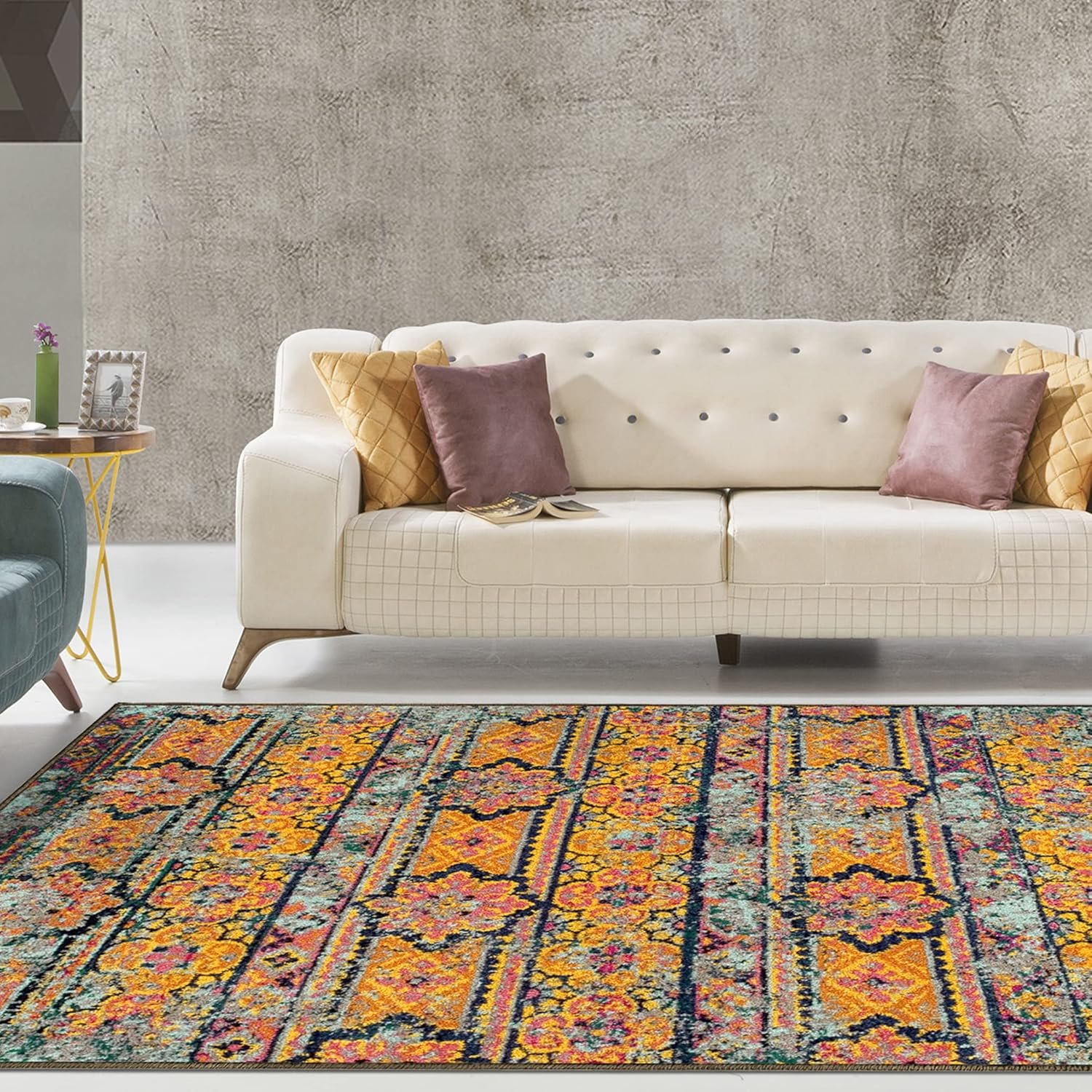 Superior Indoor Large Area Rug, Jute Backing, Perfect For Hallway, Entryway, Office, Living/ Dining Room, Bedroom, Kitchen, Floor, Floral Stripe Medallion Decor, Zebrina Collection, 8' x 10', Aqua - Image 7