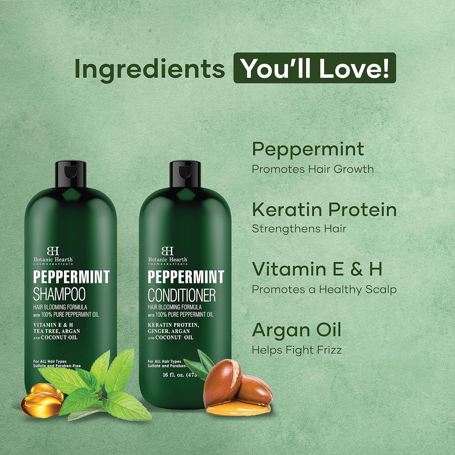 BOTANIC HEARTH Peppermint Oil Shampoo and Conditioner Set - Hair Blooming Formula with Keratin - Fights Hair Loss & Thinning, Promotes Hair Growth-Sulfate Free for Men and Women - 16 fl oz x 2 - Image 4
