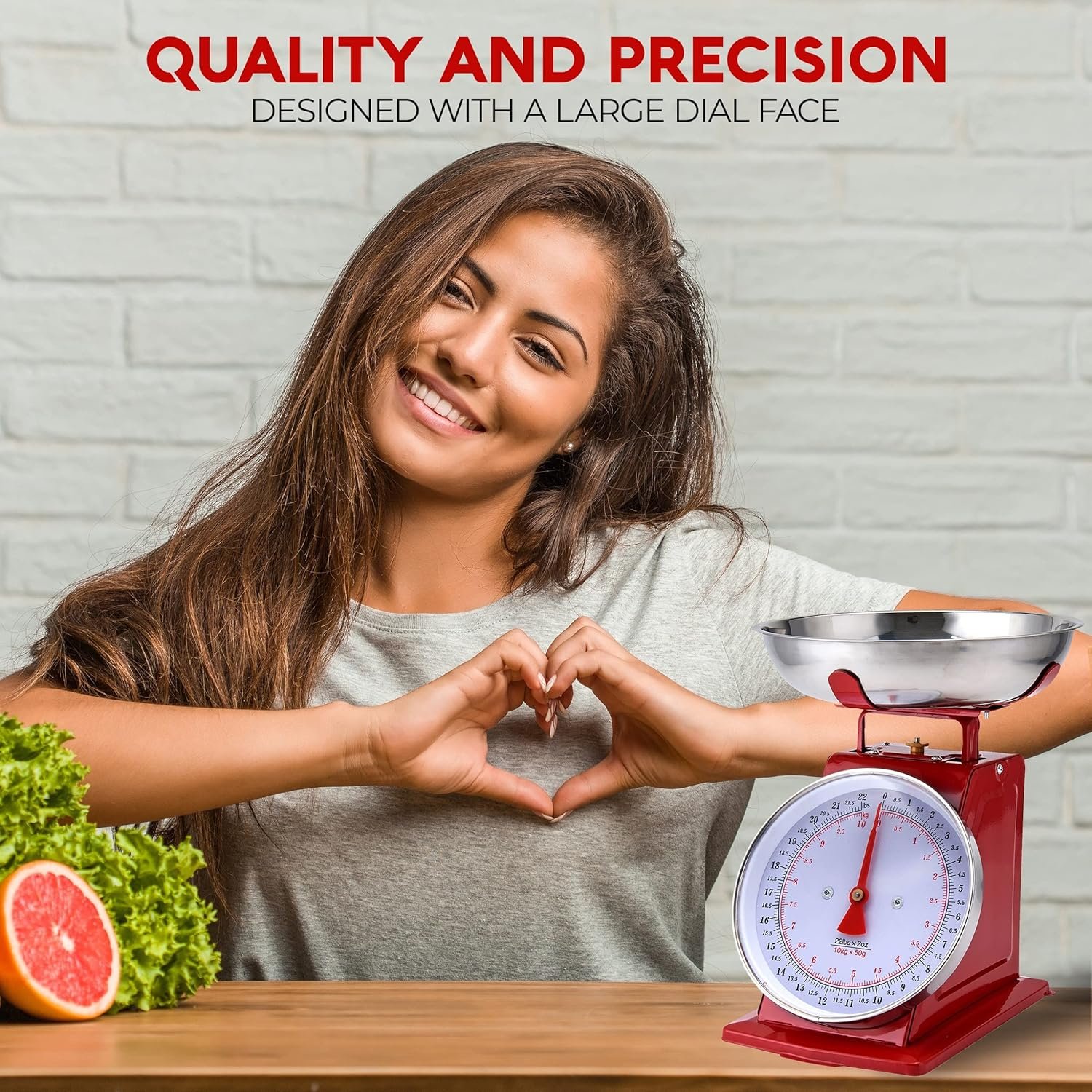 Alpine Cuisine Analog Kitchen Scale Red - Mechanical Kitchen Weighing Food Scale Weighs Up to 22 Lbs., Analog Food Scale for Kitchen - Measures in Grams and Ounces - Food Weight Scale - Image 4