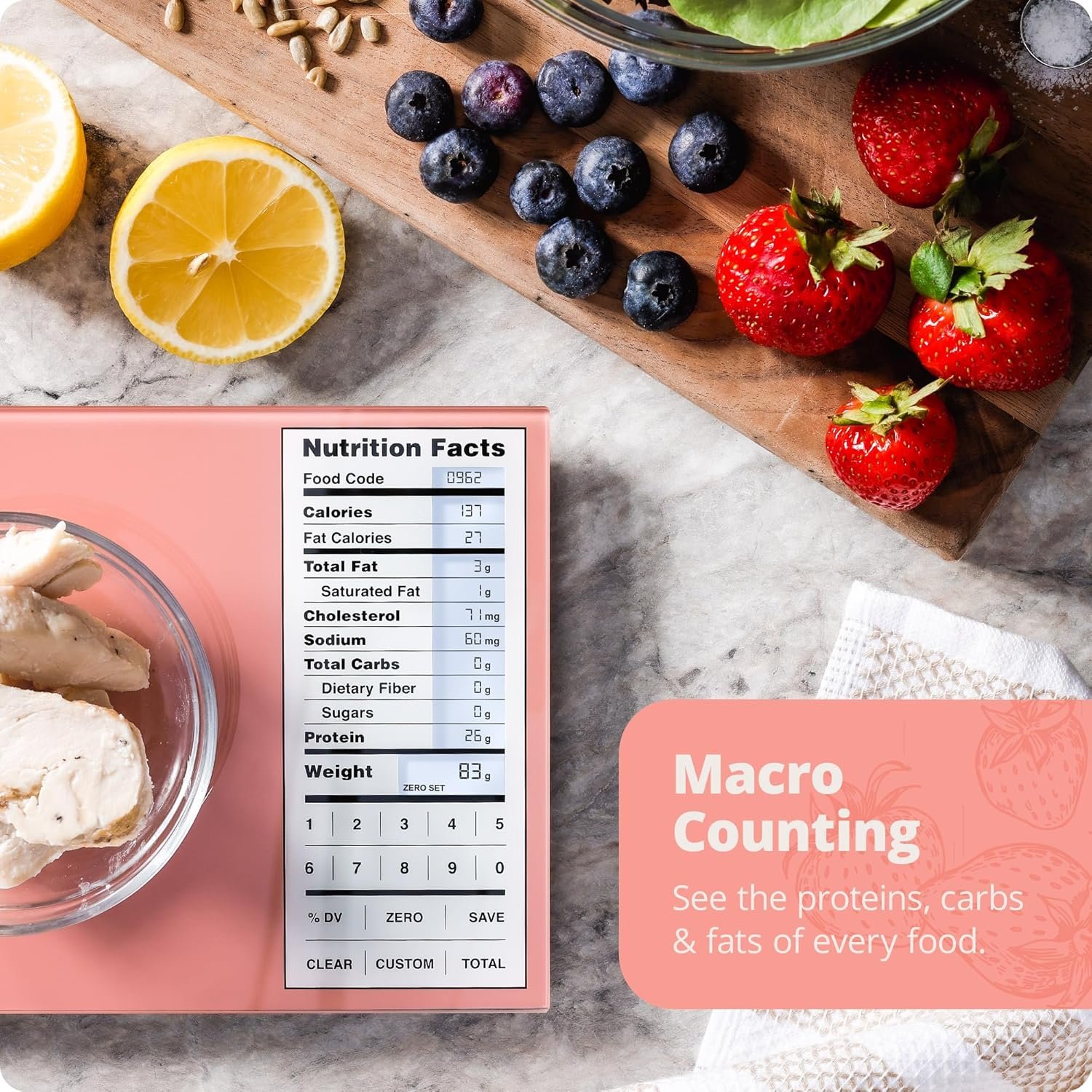 Nutrition Scale by Greater Goods with Food Grade Glass, Perfect for Calorie Counting, Meal Prep, and Weight Loss (Pink) - Image 3