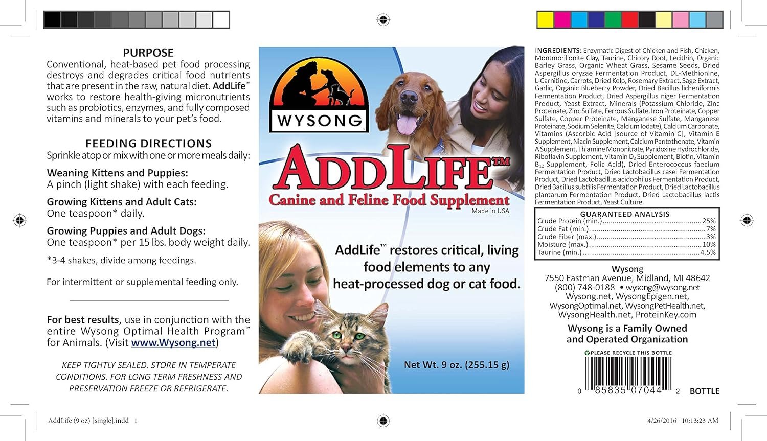 Wysong Addlife Canine/Feline Food Supplement For Dog/Cat - 9 Ounce Bottle - Image 3