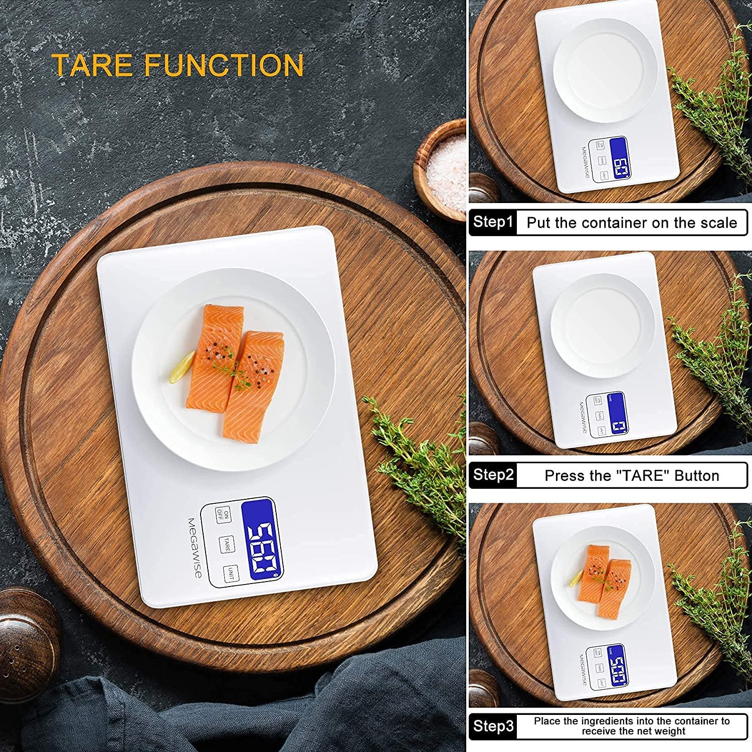MegaWise Precision Food Scale, 33lb Waterproof Rechargeable Digital Kitchen Scale, 1g/0.04oz Precise Graduation, Weight Grams and Ounces for Cooking Baking, 5 Units Conversion, Tare Function - Image 9