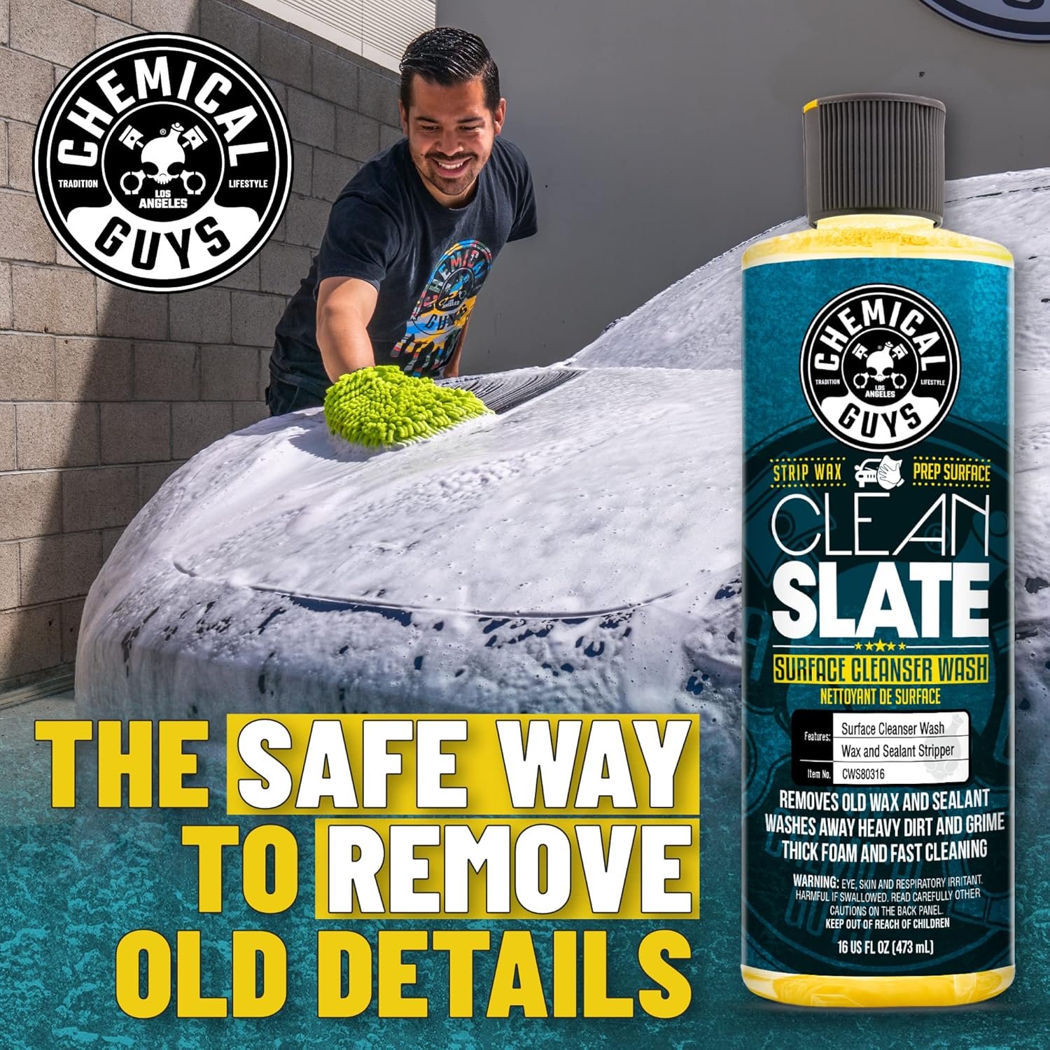 Chemical Guys CWS80316 Clean Slate Deep Surface Cleaning Car Wash Soap (Removes Old Car Waxes, Glazes & Sealants for Superior Surface Prep), 16 fl oz, Citrus Scent - Image 10