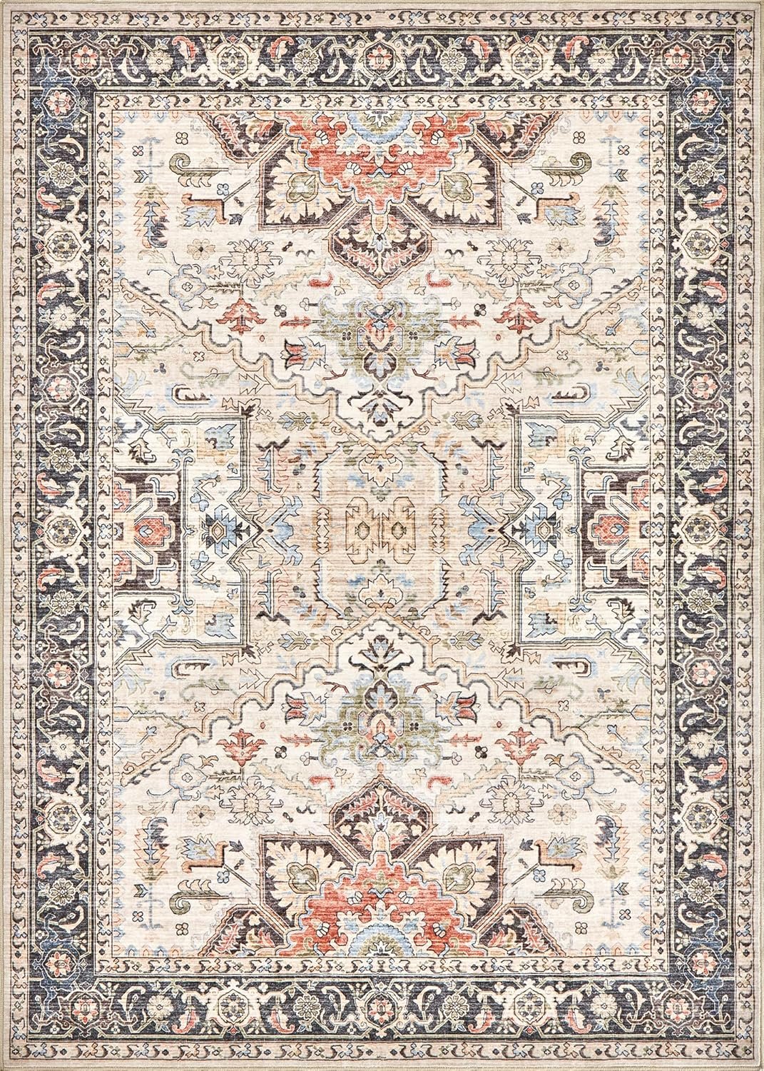 9x12 Area Rugs for Living Room - Large Carpet Ultra Thin Soft Washable Oriental Vintage Floral Distressed Rug Big Indoor Carpets for Bedroom Nursery Dorm Home Decor Aesthetic - Multi - Image 10