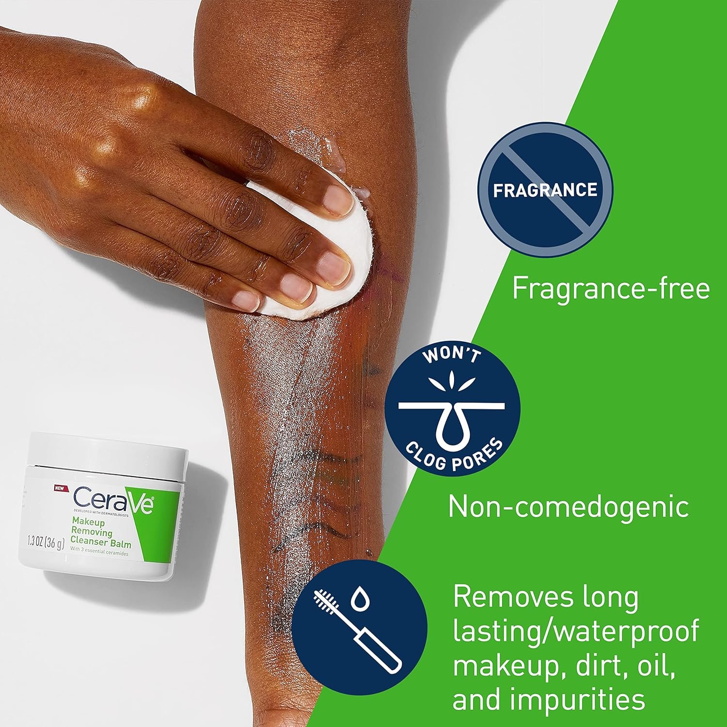 CeraVe Cleansing Balm Makeup Remover, Waterproof Makeup Remover With Ceramides & Plant-Based Jojoba Oil To Nourish & Hydrate, Non-Comedogenic & Fragrance Free, 1.3 Oz - Image 5