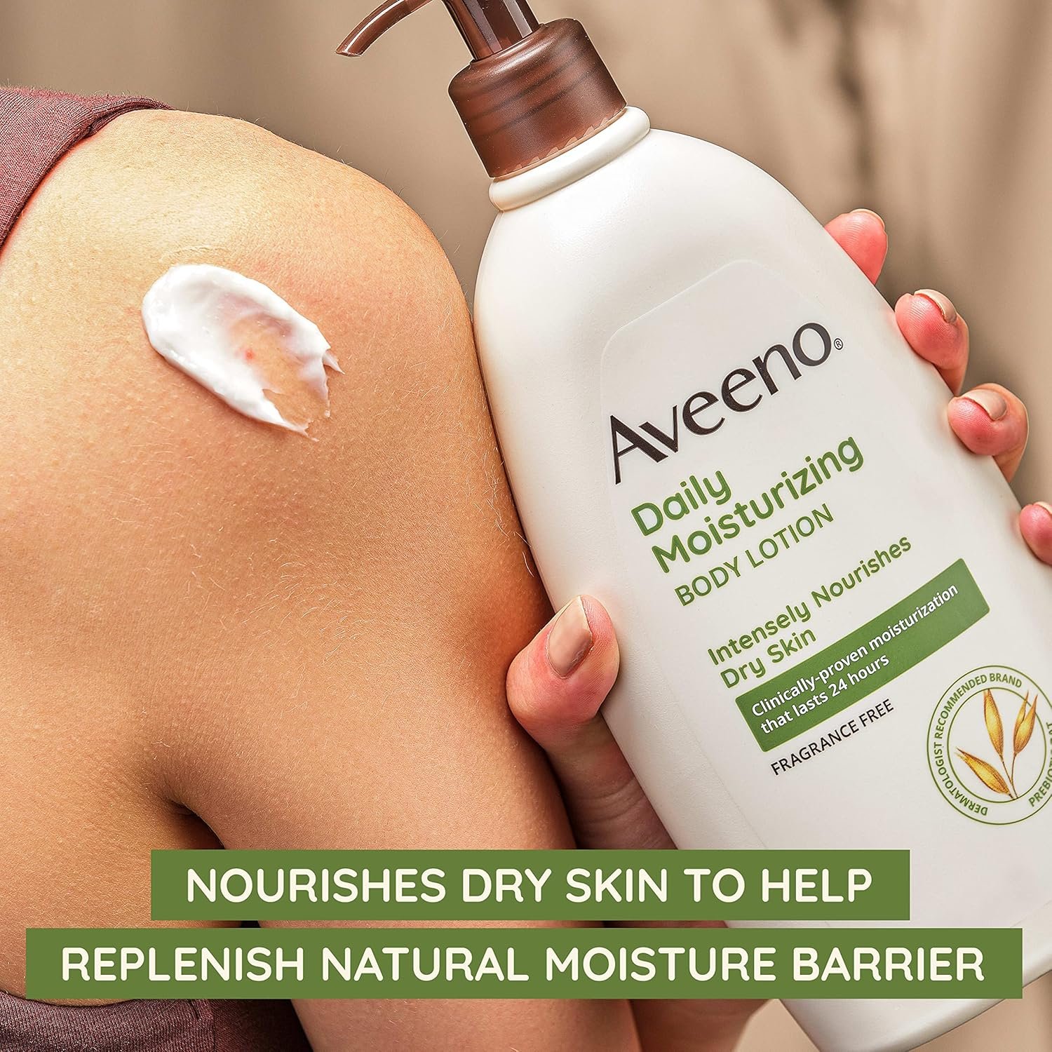 Aveeno Daily Moisturizing Body Lotion with Soothing Prebiotic Oat, Gentle Lotion Nourishes Dry Skin With Moisture, Paraben-, Dye- & Fragrance-Free, Non-Greasy & Non-Comedogenic, 2 x 18 oz - Image 3