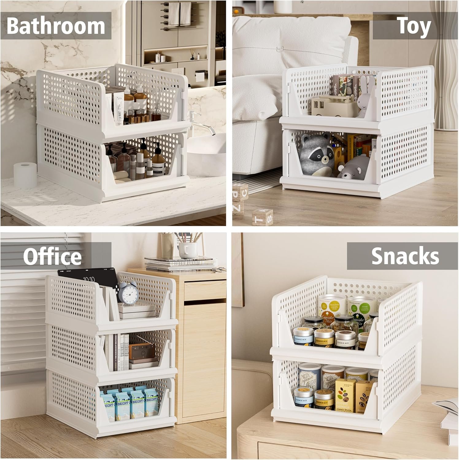 Stackable Plastic Storage Basket Closet Organizer Bin Foldable Clothes Organizer Storage Drawer Shelf Container for Living Room Bathroom Kitchen Office - Image 7