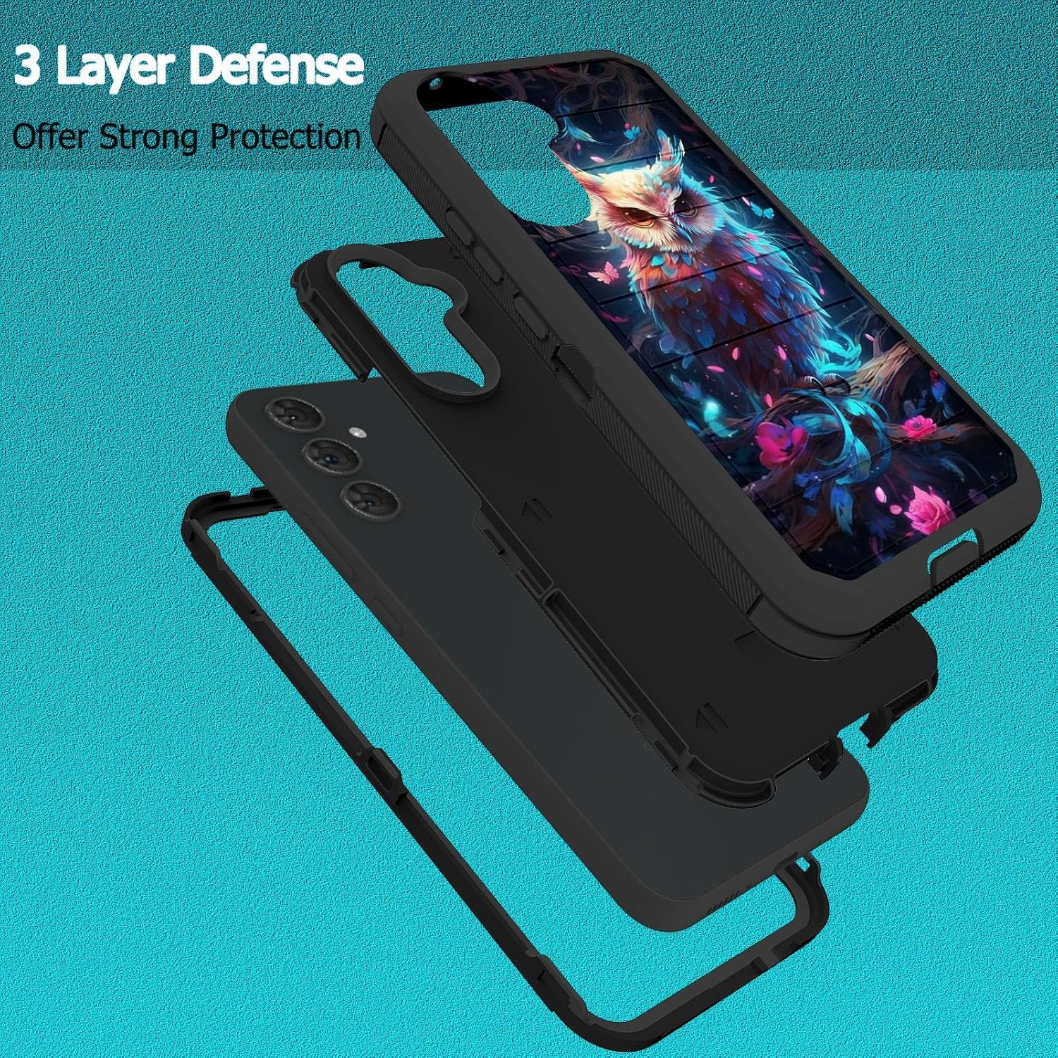 Designed for Galaxy A14 5G 6.6 Inch Case,Heavy-Duty Rugged and Durable,Shockproof Hybrid Dual-Layer Armor Protective Shell,Cute Owl - Image 3