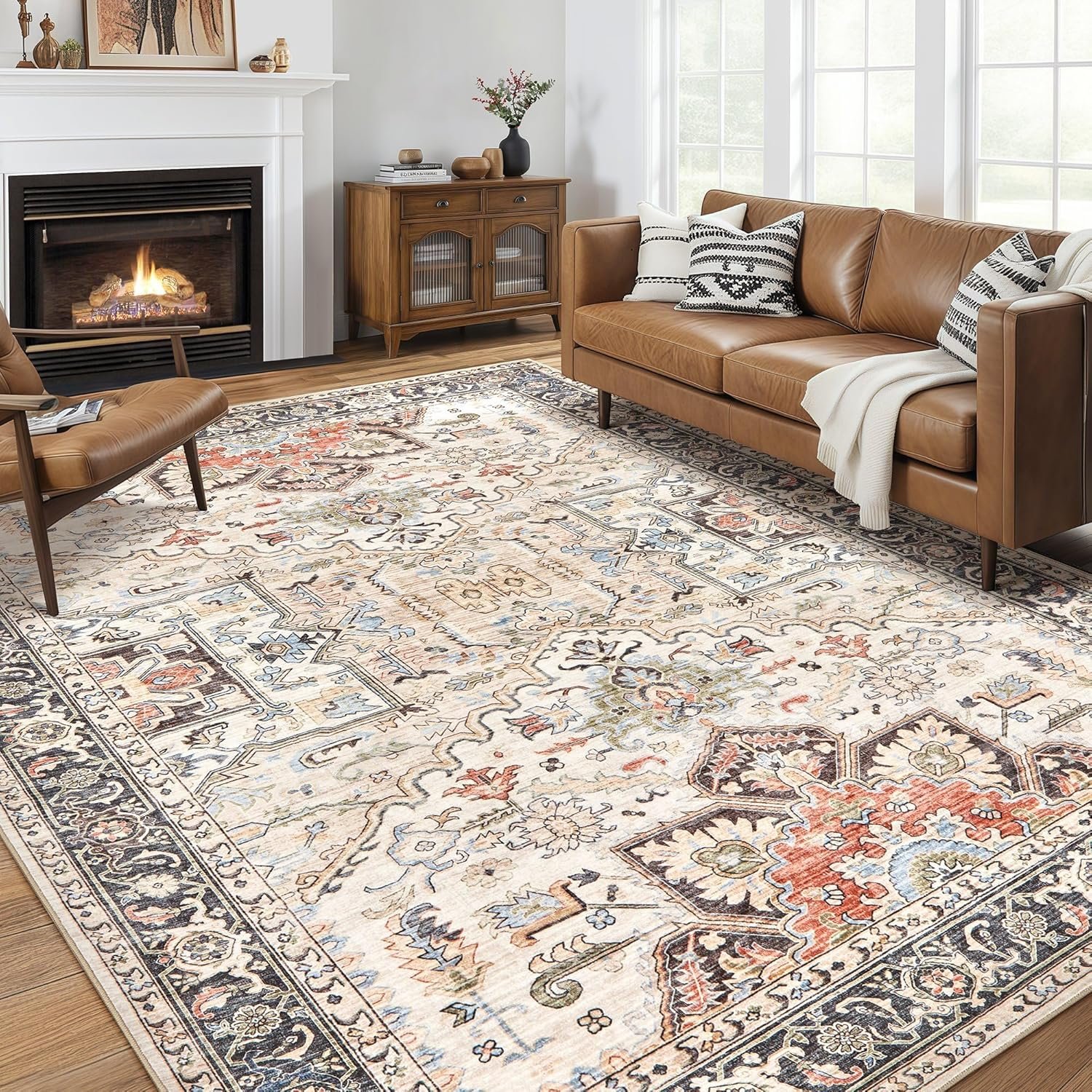 9x12 Area Rugs for Living Room - Large Carpet Ultra Thin Soft Washable Oriental Vintage Floral Distressed Rug Big Indoor Carpets for Bedroom Nursery Dorm Home Decor Aesthetic - Multi - Image 2