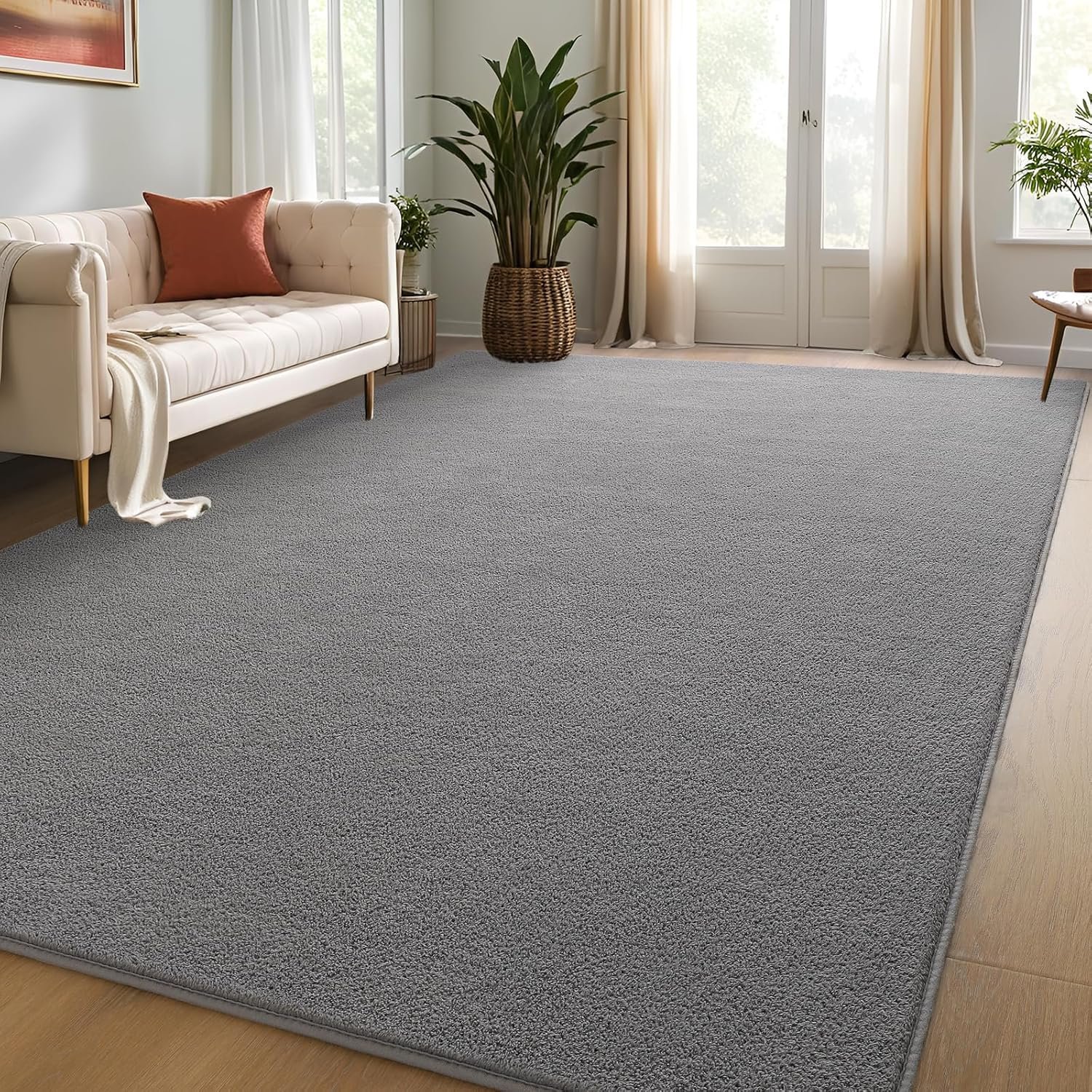 DweIke Large Area Rugs for Bedroom Living Room, 6x9 ft Thickened Memory-Foam Indoor Carpets, Minimalist Style Carpet Suitable for Boys Girls and Adults with Super Soft Touch, Washable Rug, Grey - Image 2