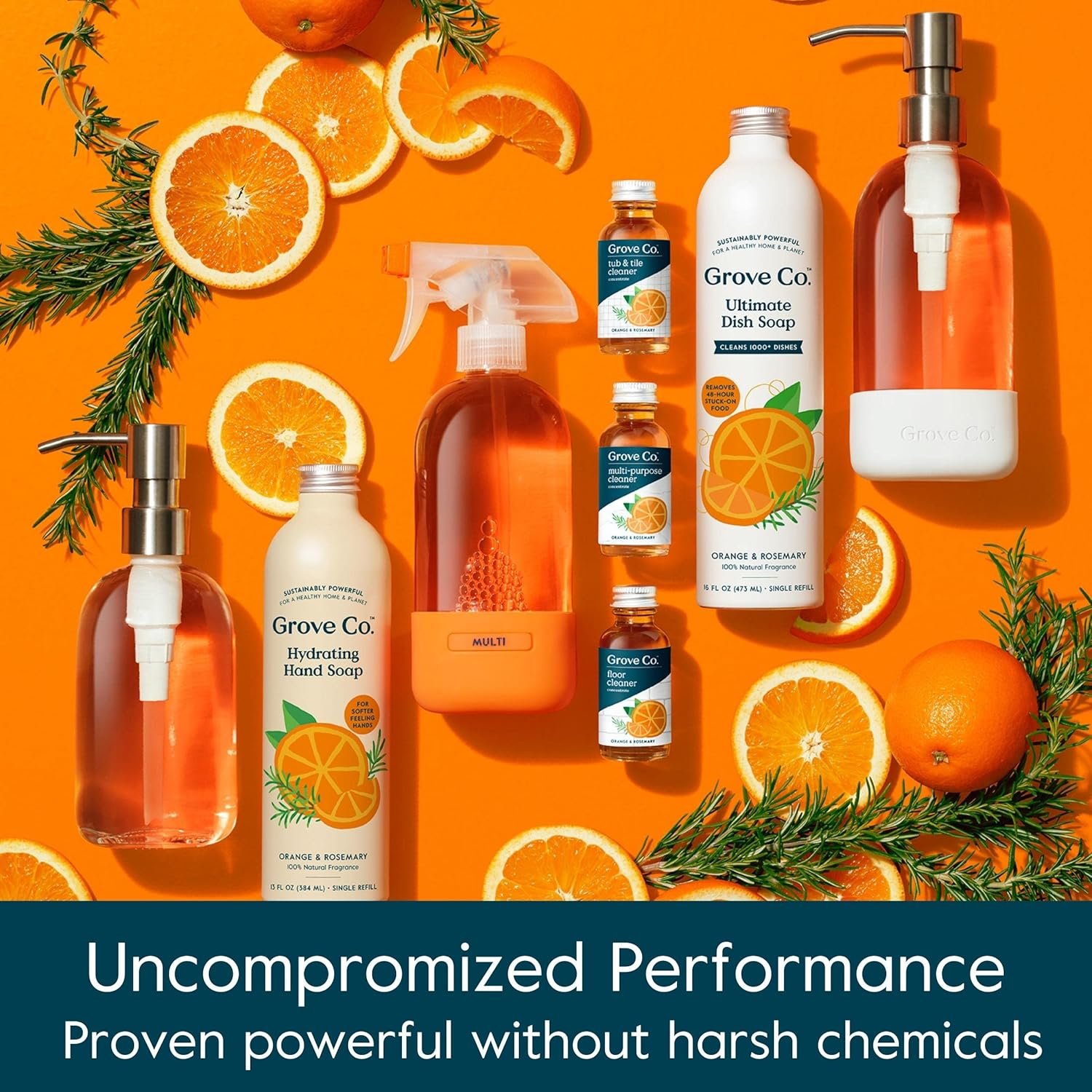 Grove Co. Multi-Purpose Cleaner, Refill Concentrate (6 x 1 Fl Oz) Plant-based Household Cleaning Supplies, Ammonia & Chlorine Free, No Plastic Waste, Orange & Rosemary Scent, Total 3 x 2 Pack Refills - Image 7