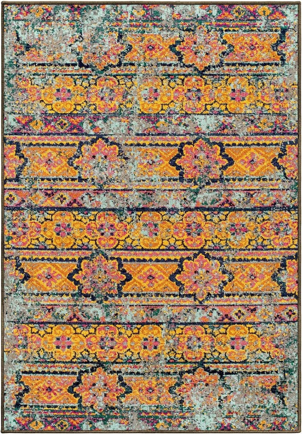 Superior Indoor Large Area Rug, Jute Backing, Perfect For Hallway, Entryway, Office, Living/ Dining Room, Bedroom, Kitchen, Floor, Floral Stripe Medallion Decor, Zebrina Collection, 8' x 10', Aqua - Image 4