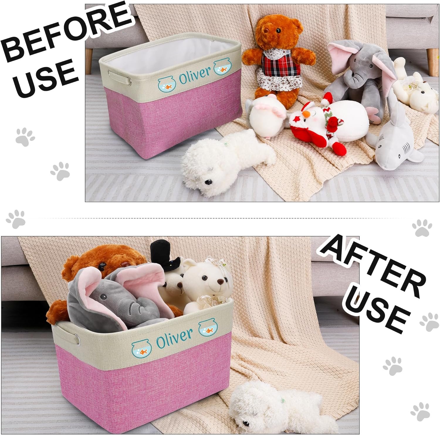 Personalized Dog Toy Basket, Collapsible Custom Dog Toy Box with Pet's Name, Dog Toy Bin with Handles, Sturdy Rectangular Storage Box for Dog Toys, Dog Foods, Dog Apparel&Accessories(Pink) - Image 7