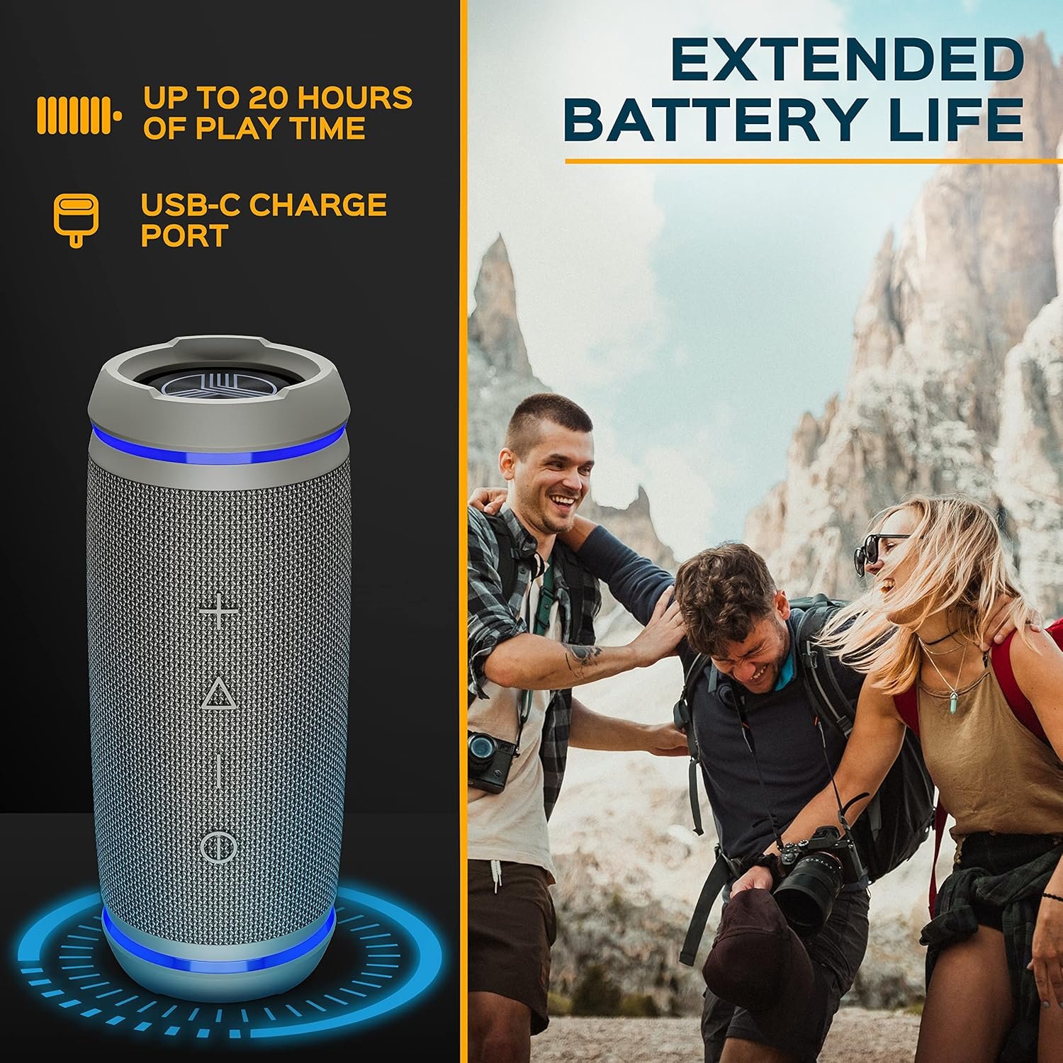 TREBLAB HD77 Gray - Bluetooth Portable Speaker-360° HD Surround Sound-Wireless Dual Pairing-30W-DualBass Technology-Up to 20H of Run (Renewed) - Image 4