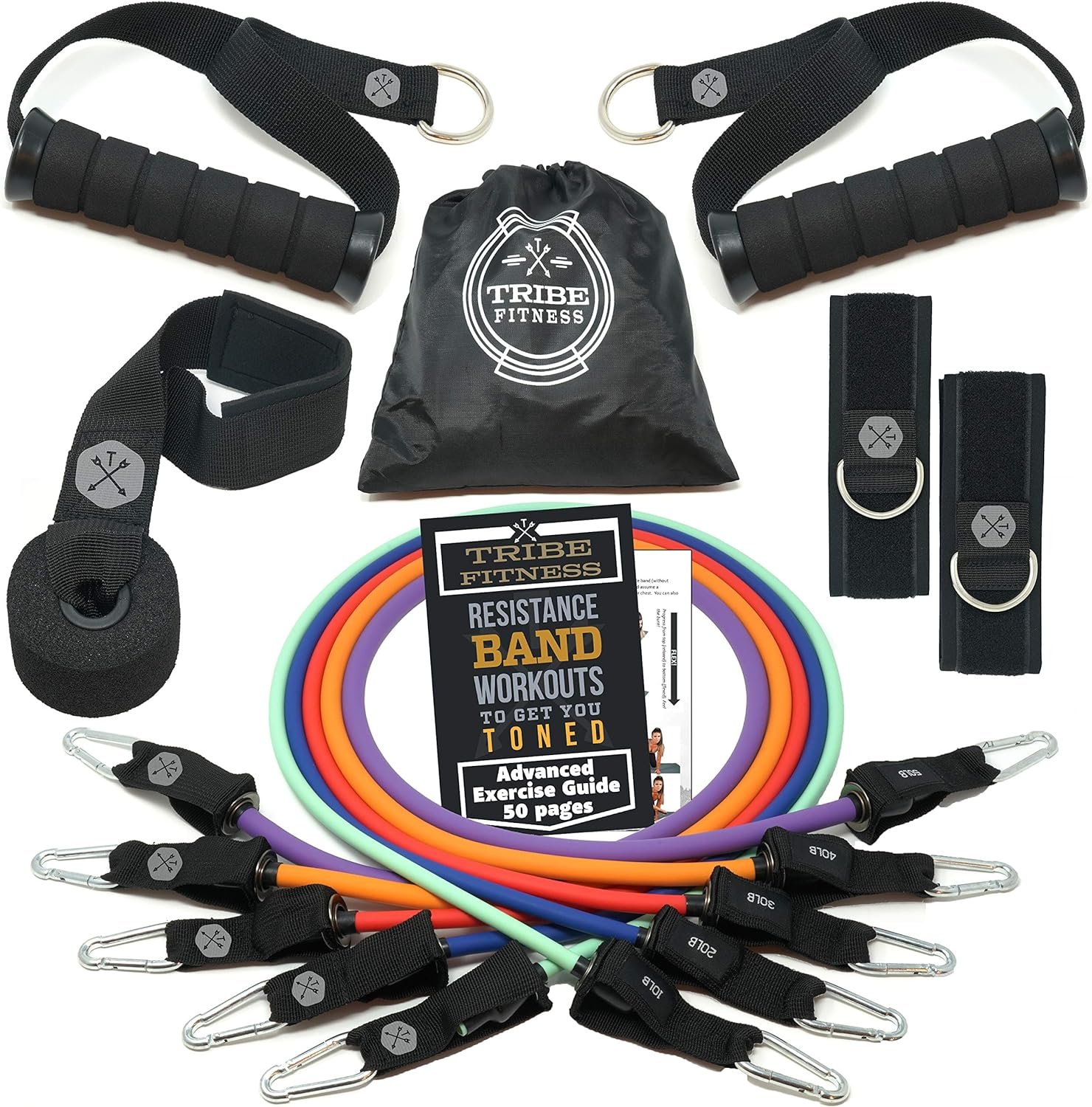 TRIBE Resistance Bands Set &Weights for Exercises Bands for Men/Women with Workout Bands, Handles, Door Anchor, Ankle Straps, Carry Bag, Exercise eBook I Resistance Training, Fitness Equipment - Image 2