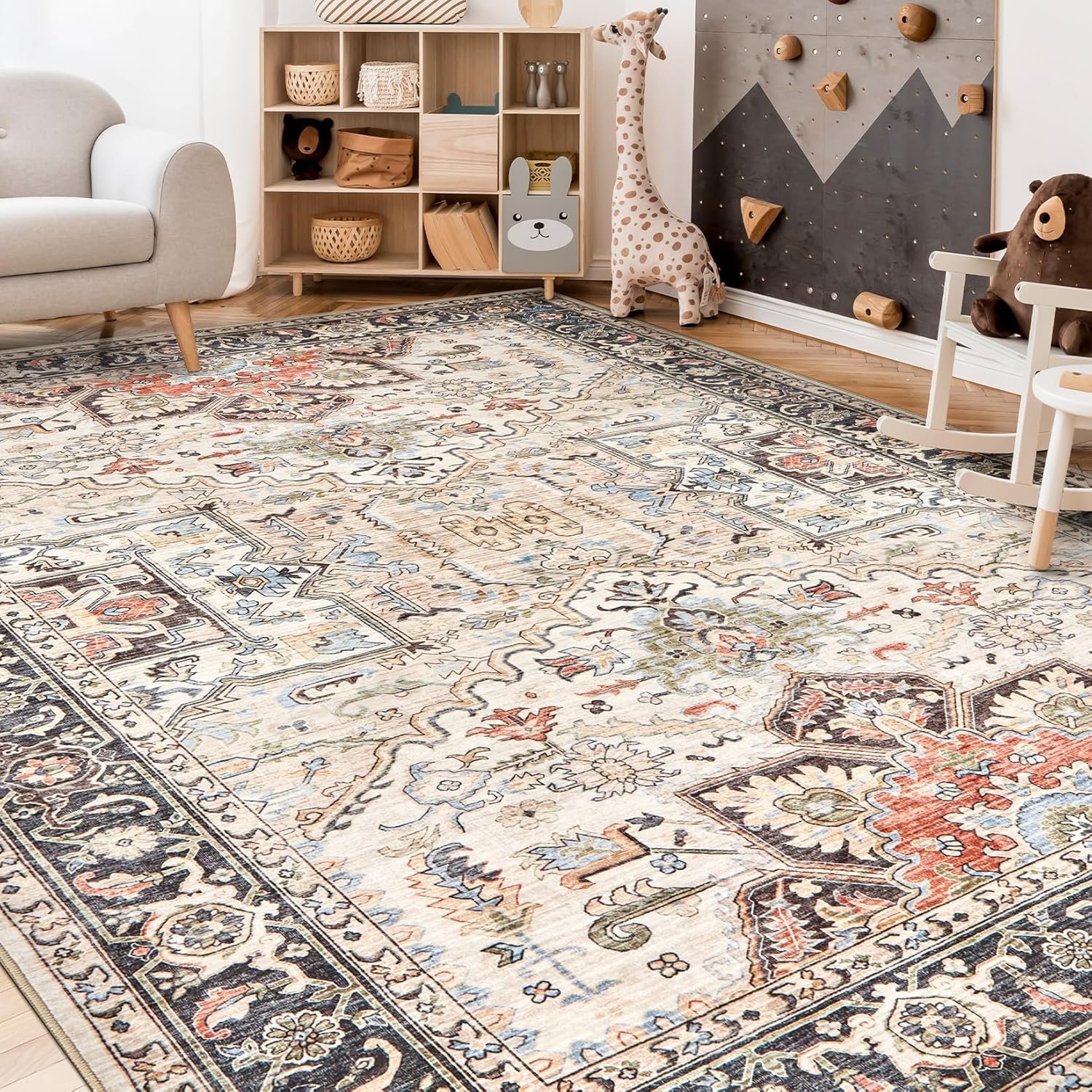 9x12 Area Rugs for Living Room - Large Carpet Ultra Thin Soft Washable Oriental Vintage Floral Distressed Rug Big Indoor Carpets for Bedroom Nursery Dorm Home Decor Aesthetic - Multi - Image 7