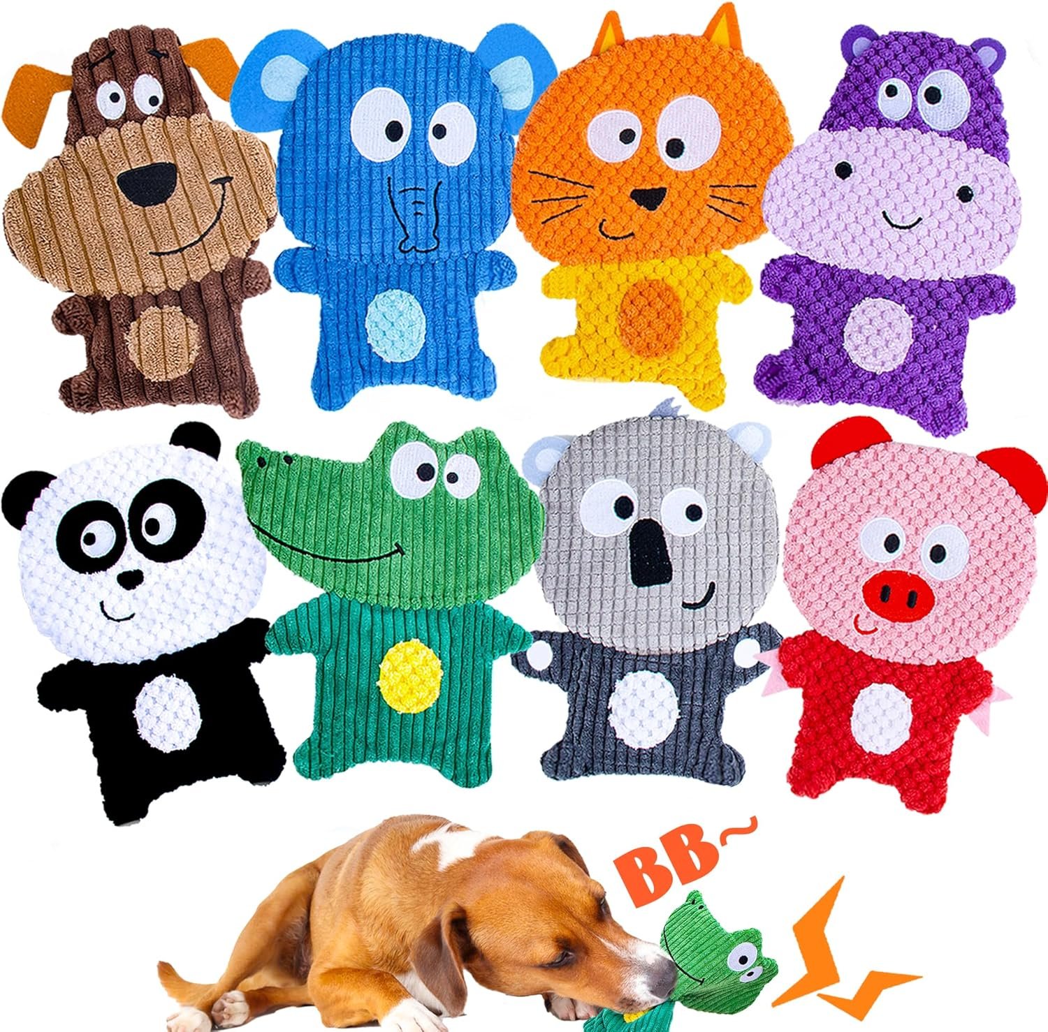 No Stuffing Dog Toys, 8 Pack Dog Squeaky Toys, Durable Plush Dog Toys, Cute Animal Plush Toys, Pet Entertaining Toys Interactive Teething Chew Toys Bulk for Puppy Small Medium Breeds - Image 2