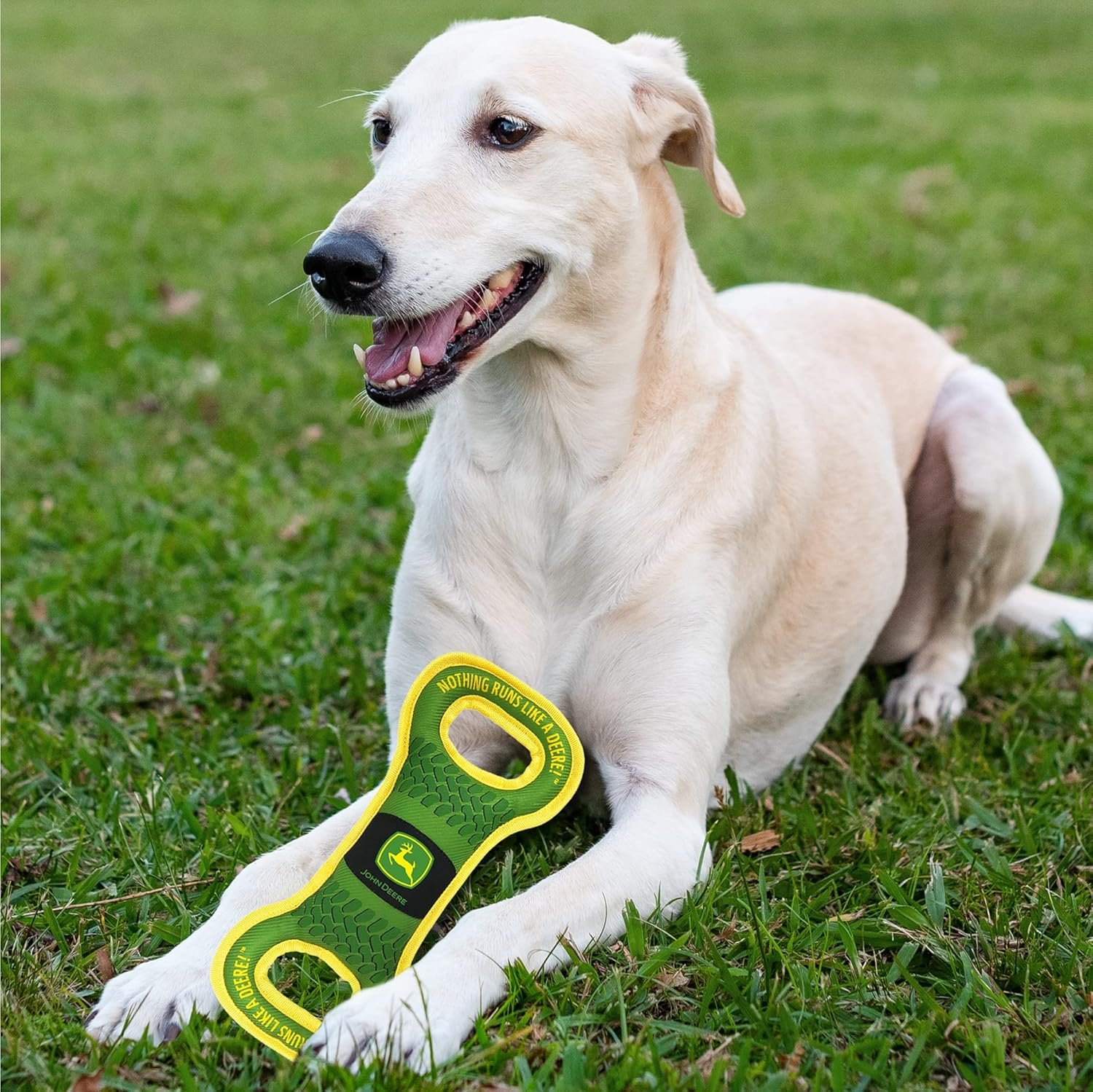 Pets First John Deere Dog Squeak TUG Toy Tough-Nylon Bone Toy for Dogs & Cats. Durable Sturdy PET Toy with John Logo. Best Dog Field Toy for Dog Owners, Farmers, Builders, Etc.., Green (JOD-3030) - Image 5