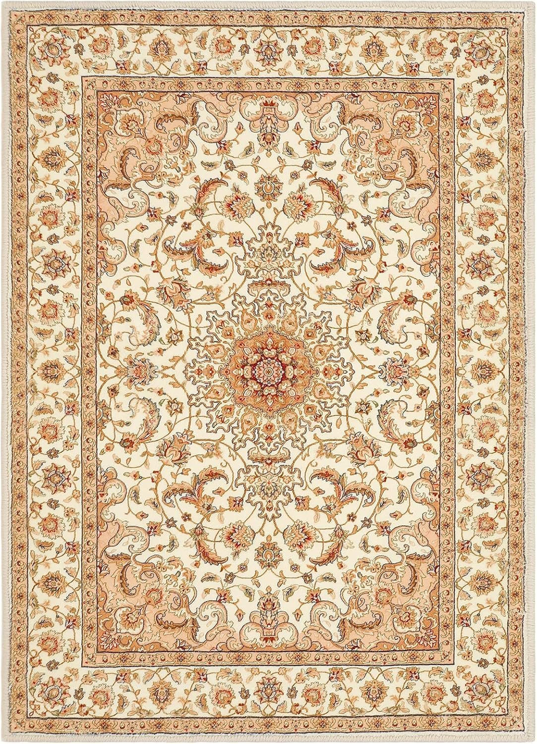 COMSLE Boho Area Rug, 4' x 6' Machine Washable Rugs for Entryway Faux Wool Large Rugs Distressed Throw Rug Non-Slip Floor Carpet for Indoor Bedroom Kitchen Living Room Cream/Beige-2 - Image 9