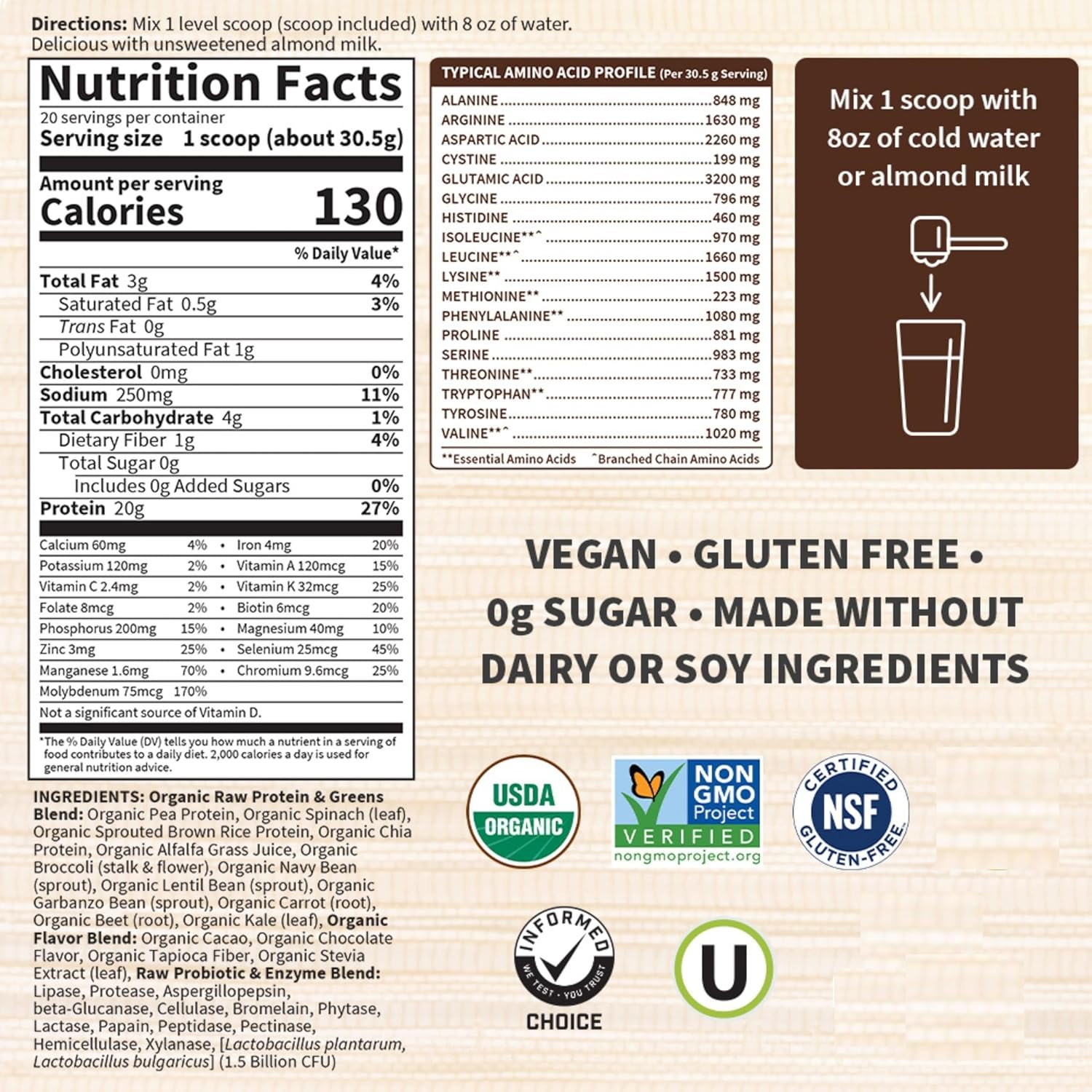 Garden of Life Raw Organic Protein & Greens - Chocolate - Vegan Protein Powder for Women and Men, Plant Protein, Pea Protein, Greens & Probiotics - Dairy Free, Gluten Free Low Carb Shake, 20 Servings - Image 6