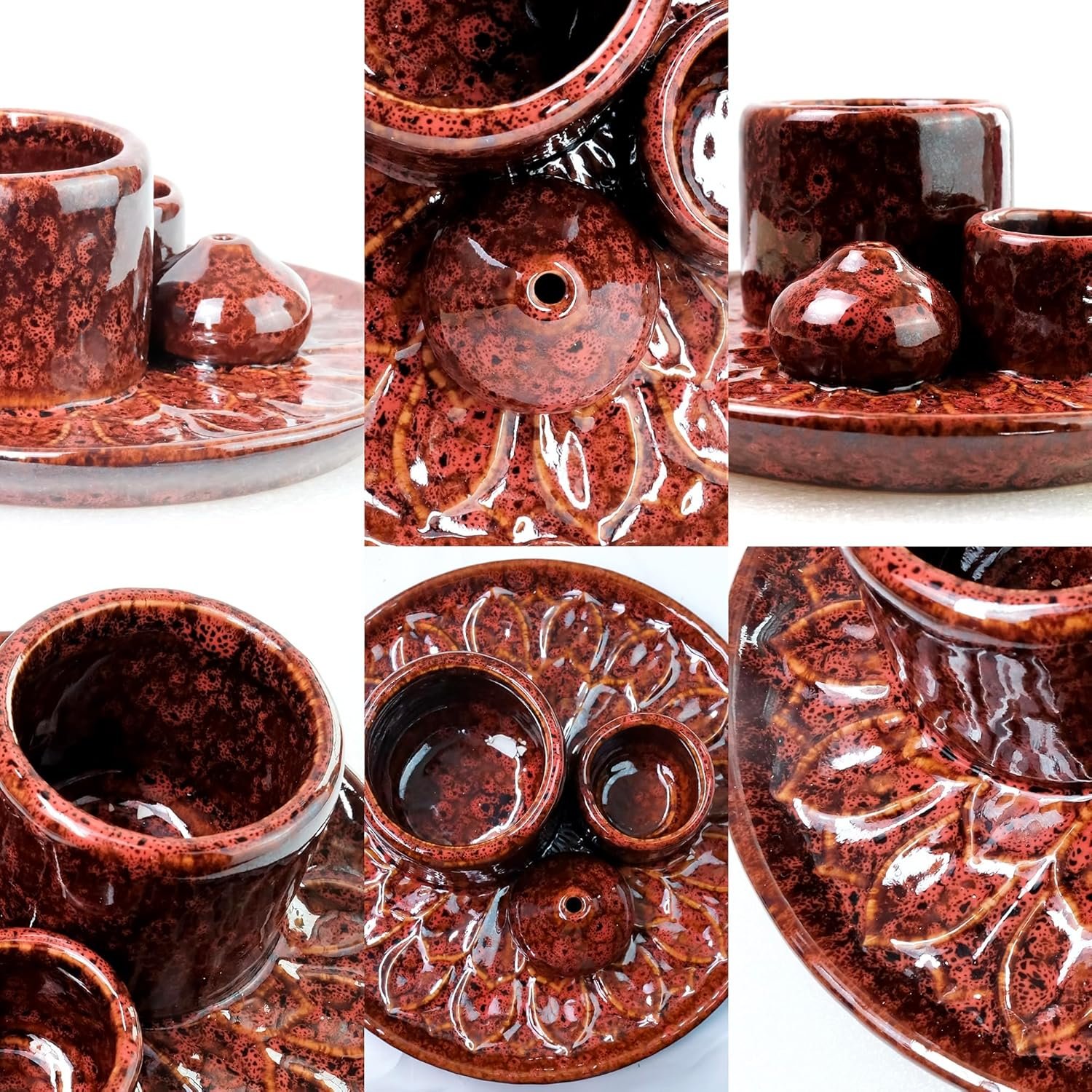 4 in 1 Incense Holder, Icense Burner for Burning Sage Smudge, palo Santo Sticks, Candle Incense Bowl, 5.12"" Ceramic Ash Catcher Tray for Meditation Zen Décor, Red - Image 6