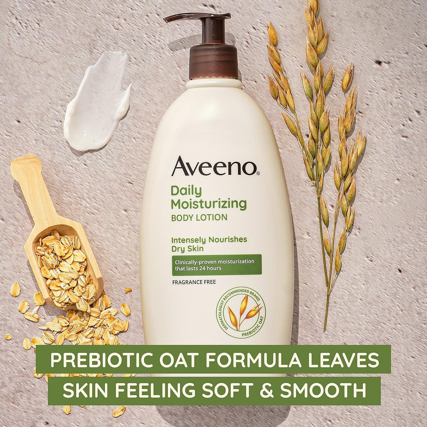 Aveeno Daily Moisturizing Body Lotion with Soothing Prebiotic Oat, Gentle Lotion Nourishes Dry Skin With Moisture, Paraben-, Dye- & Fragrance-Free, Non-Greasy & Non-Comedogenic, 2 x 18 oz - Image 5