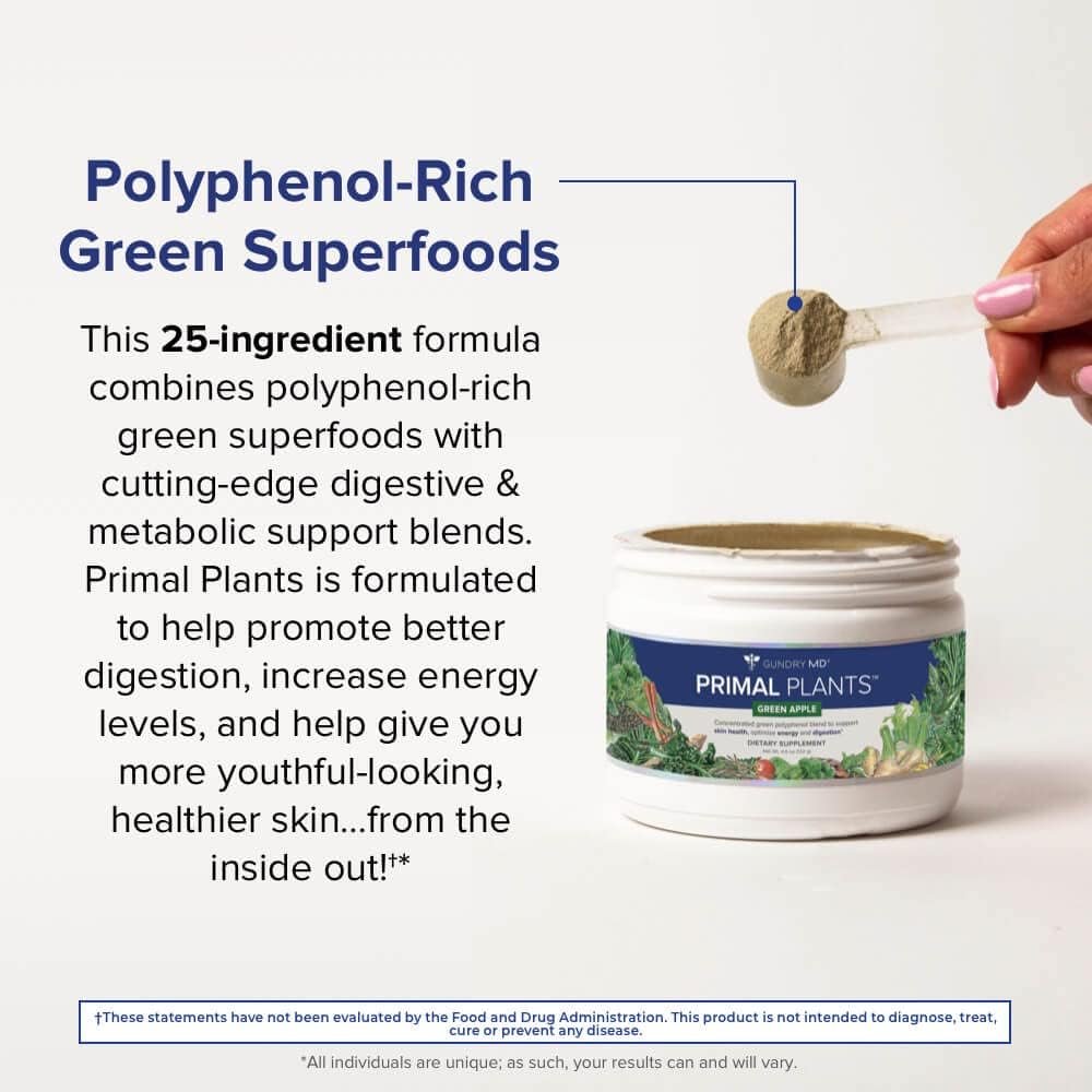 Gundry MD® Primal Plants MTHF Greens Powder Superfood Supplement to Support Skin Health, Optimize Energy and Digestion, 1 Full Serving of Vegetables - Green Apple Flavor (30 Servings) (New Formula) - Image 4