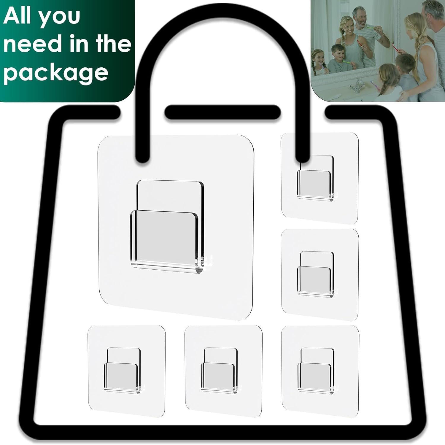 Shower Caddy Adhesive Replacement Sticker Flat Hook Adhesive Shower Caddy Hooks Flat Hook Flat Shower Caddy Hooks Transparent Strong Hook for Bathroom Shower Organizer Kitchen 6 Pack - Image 5