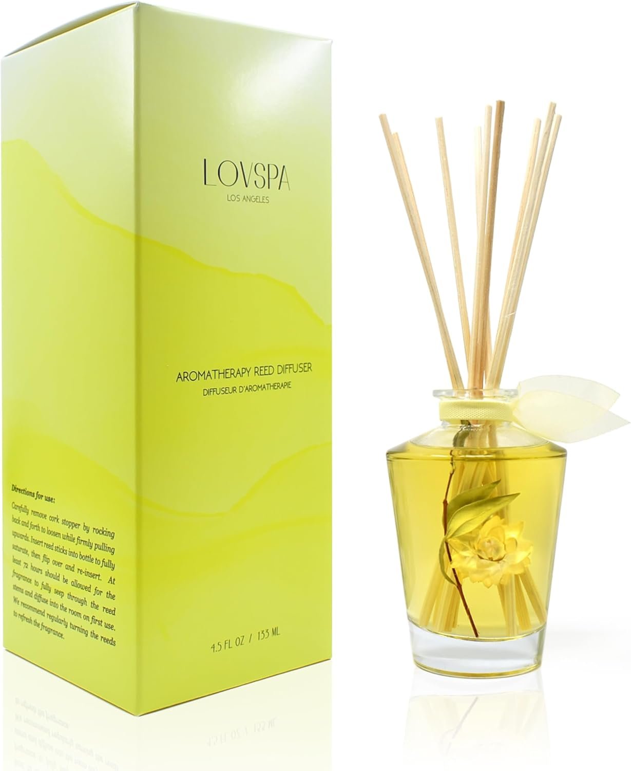 LOVSPA Energy Lemon Blossom Scented Reed Diffuser Oil & Sticks Gift Set | Bright Zesty Lemon, Orange Flower, Grapefruit, Vanilla & Herbs | Made with Essential Oils & Decorated with Real Botanicals! - Image 2