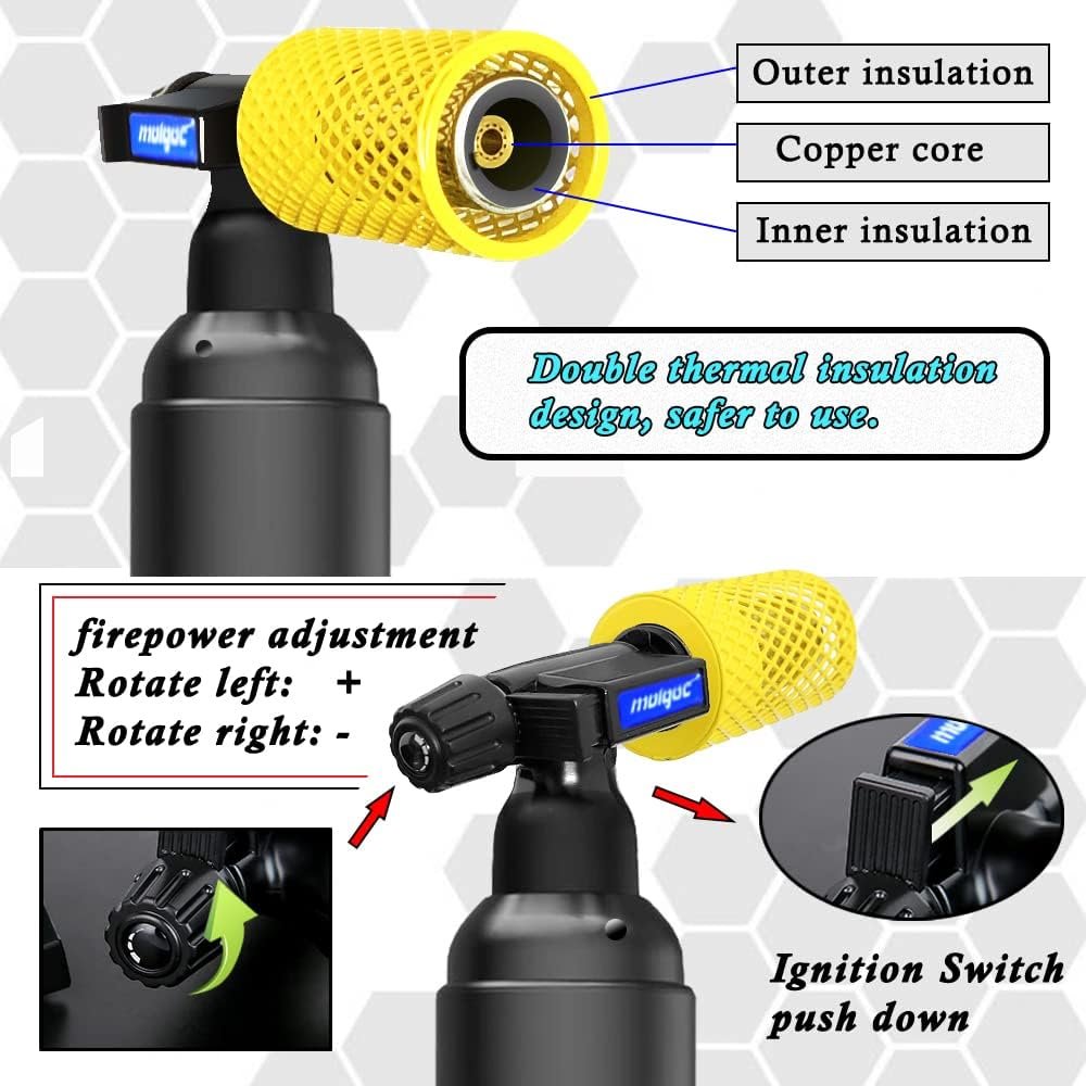 Butane Torch with Anti-scalding Device,Stainless Steel Protective Cover,Refillable Kitchen Torch Lighter,Adjustable Flame Guard. (Butane Gas Not Included,Yellow) (yellow) - Image 5