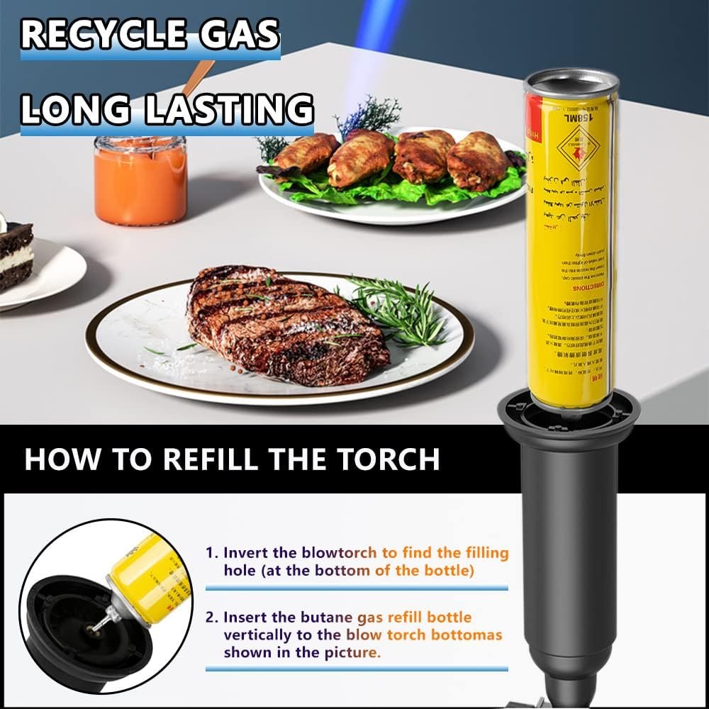 Butane Torch with Anti-scalding Device,Stainless Steel Protective Cover,Refillable Kitchen Torch Lighter,Adjustable Flame Guard. (Butane Gas Not Included,Yellow) (yellow) - Image 4