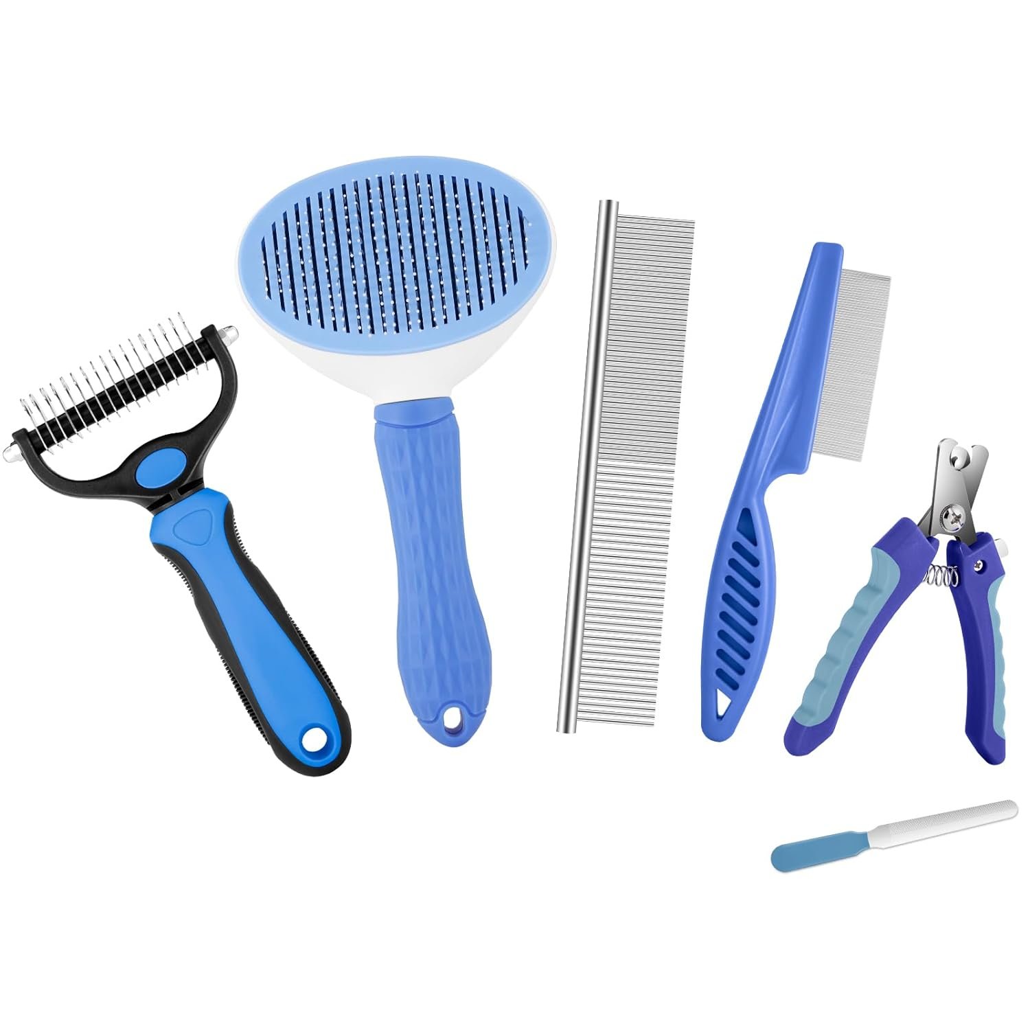 Odoland Dog Brush Grooming Care Kit - 6 in 1 Dog Brush Dog Slicker Brush Undercoat Rake, Dog Hair Removal Comb Pet Nail Clippers Shedding Tool for Long Haired Cat and Puppy Blue - Image 2