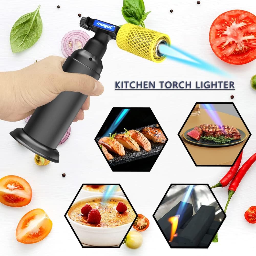 Butane Torch with Anti-scalding Device,Stainless Steel Protective Cover,Refillable Kitchen Torch Lighter,Adjustable Flame Guard. (Butane Gas Not Included,Yellow) (yellow) - Image 3