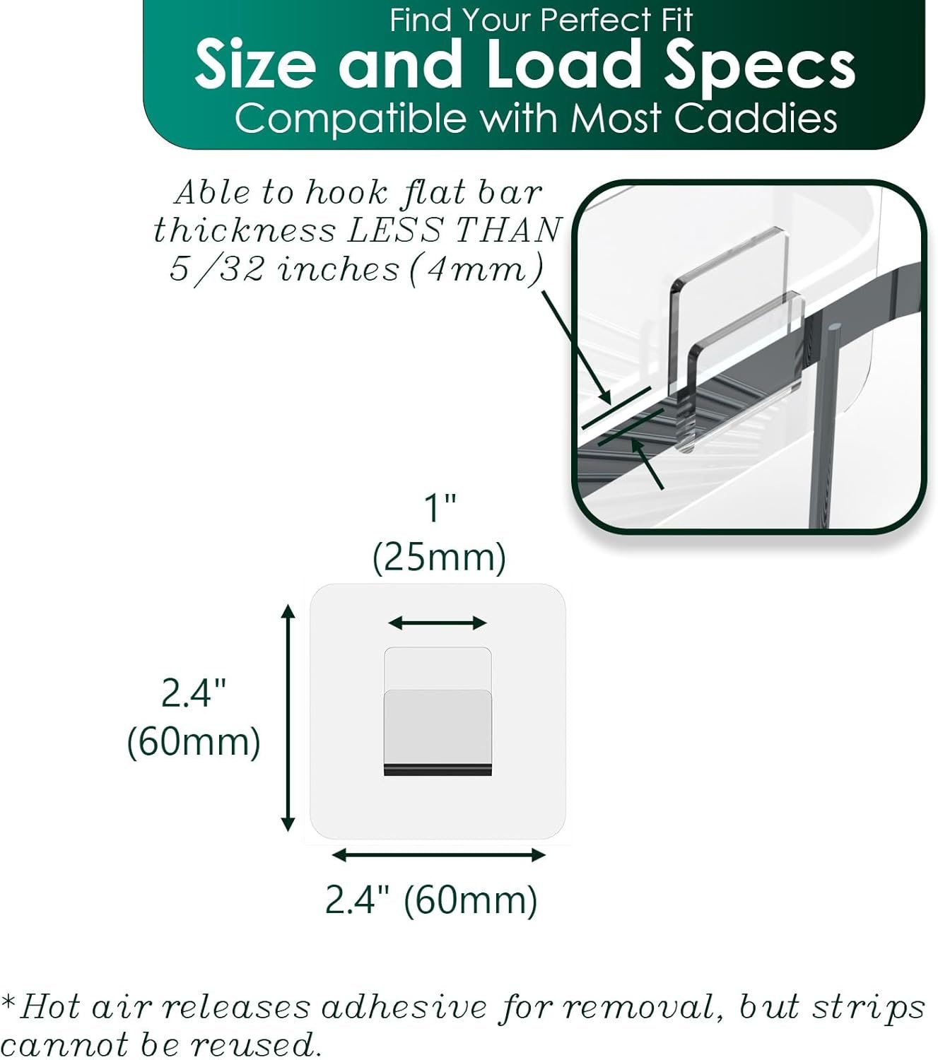 Shower Caddy Adhesive Replacement Sticker Flat Hook Adhesive Shower Caddy Hooks Flat Hook Flat Shower Caddy Hooks Transparent Strong Hook for Bathroom Shower Organizer Kitchen 6 Pack - Image 6