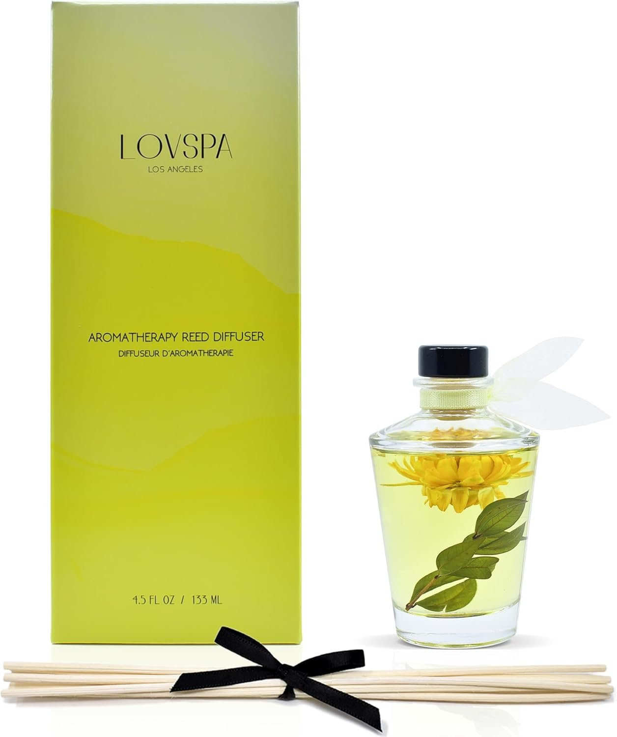 LOVSPA Energy Lemon Blossom Scented Reed Diffuser Oil & Sticks Gift Set | Bright Zesty Lemon, Orange Flower, Grapefruit, Vanilla & Herbs | Made with Essential Oils & Decorated with Real Botanicals! - Image 3