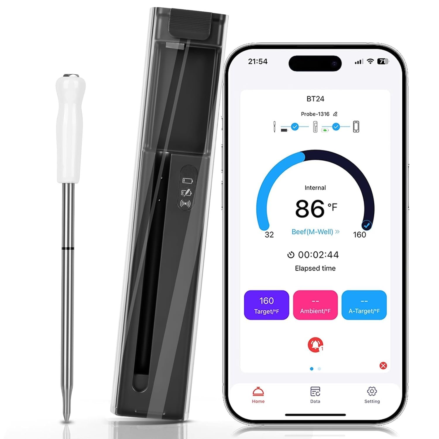 Portable Smart Wireless Meat Thermometer with Bluetooth & Multifunctional APP-Enabled, 500FT Bluetooth Meat Thermometer for Kitchen Cooking BBQ, Smoker, Rotisserie, Gas Oven, Grill - Image 2