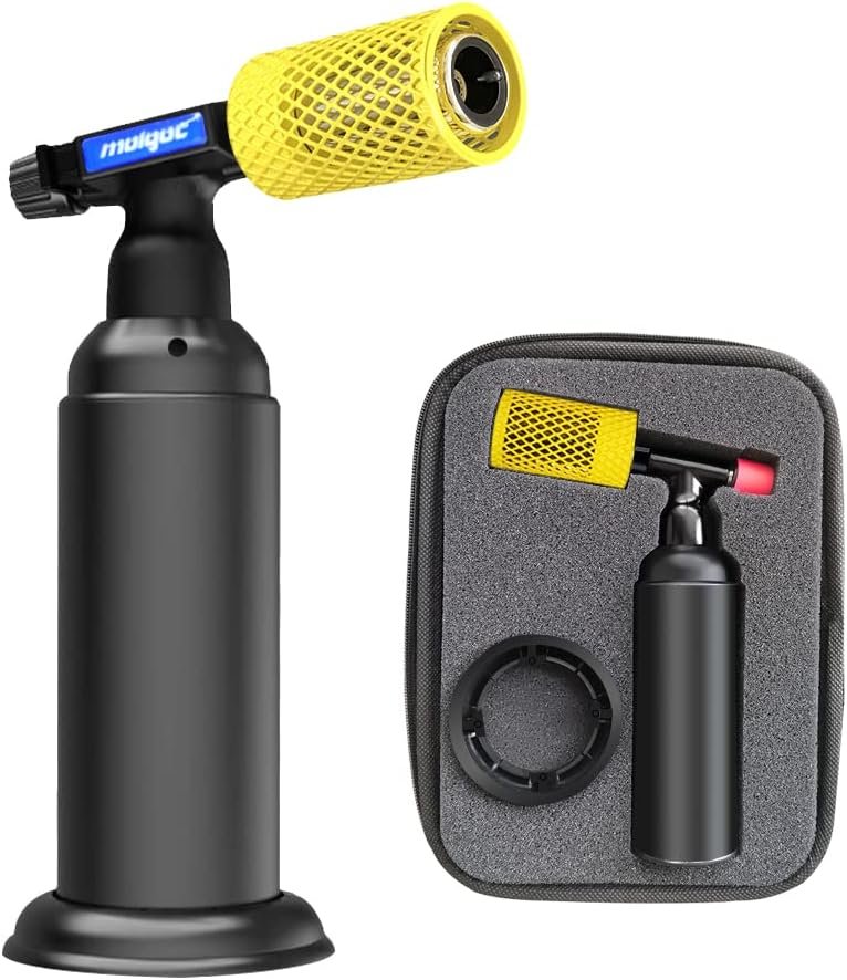 Butane Torch with Anti-scalding Device,Stainless Steel Protective Cover,Refillable Kitchen Torch Lighter,Adjustable Flame Guard. (Butane Gas Not Included,Yellow) (yellow) - Image 2