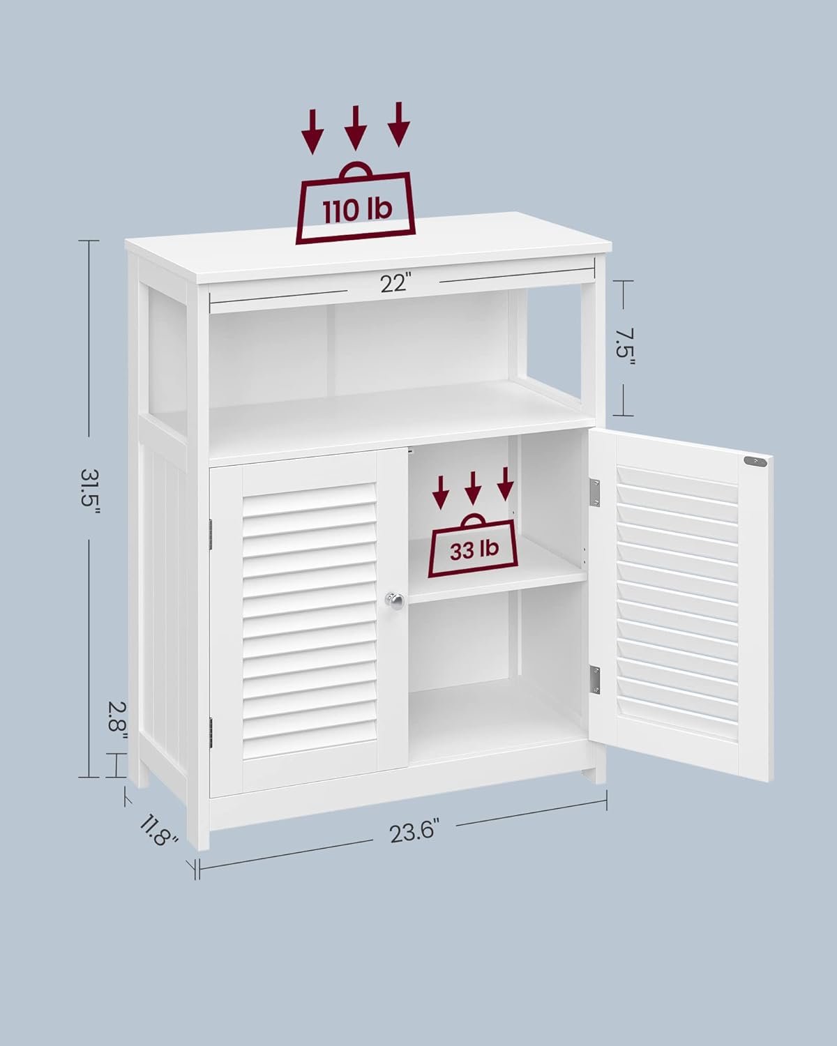 VASAGLE Bathroom Floor Cabinet, Bathroom Storage Cabinet, Freestanding, with Double Shutter Doors and Adjustable Shelf, for Bathroom, Living room, Entryway, Kitchen, White UBBC40WT - Image 4